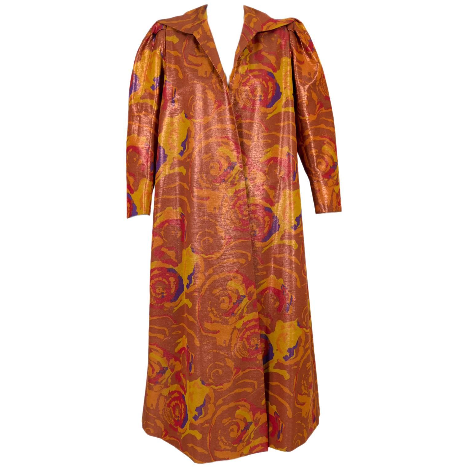 Unlabeled Givenchy Haute Couture Copper Floral Silk  Evening Coat Vintage For Sale