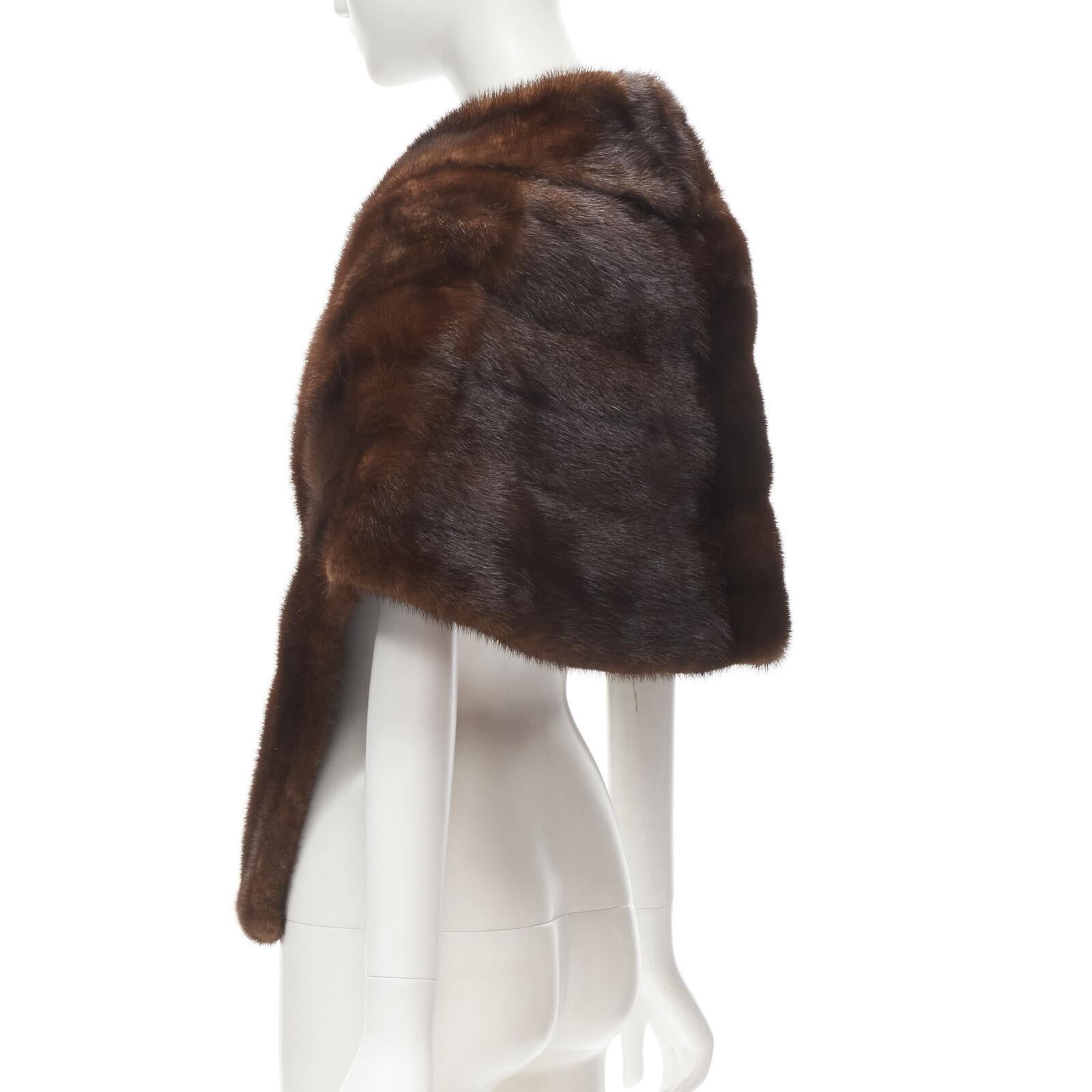 UNLABELLED brown mink fur shoulder shawl scarf hook eye closure For Sale 1