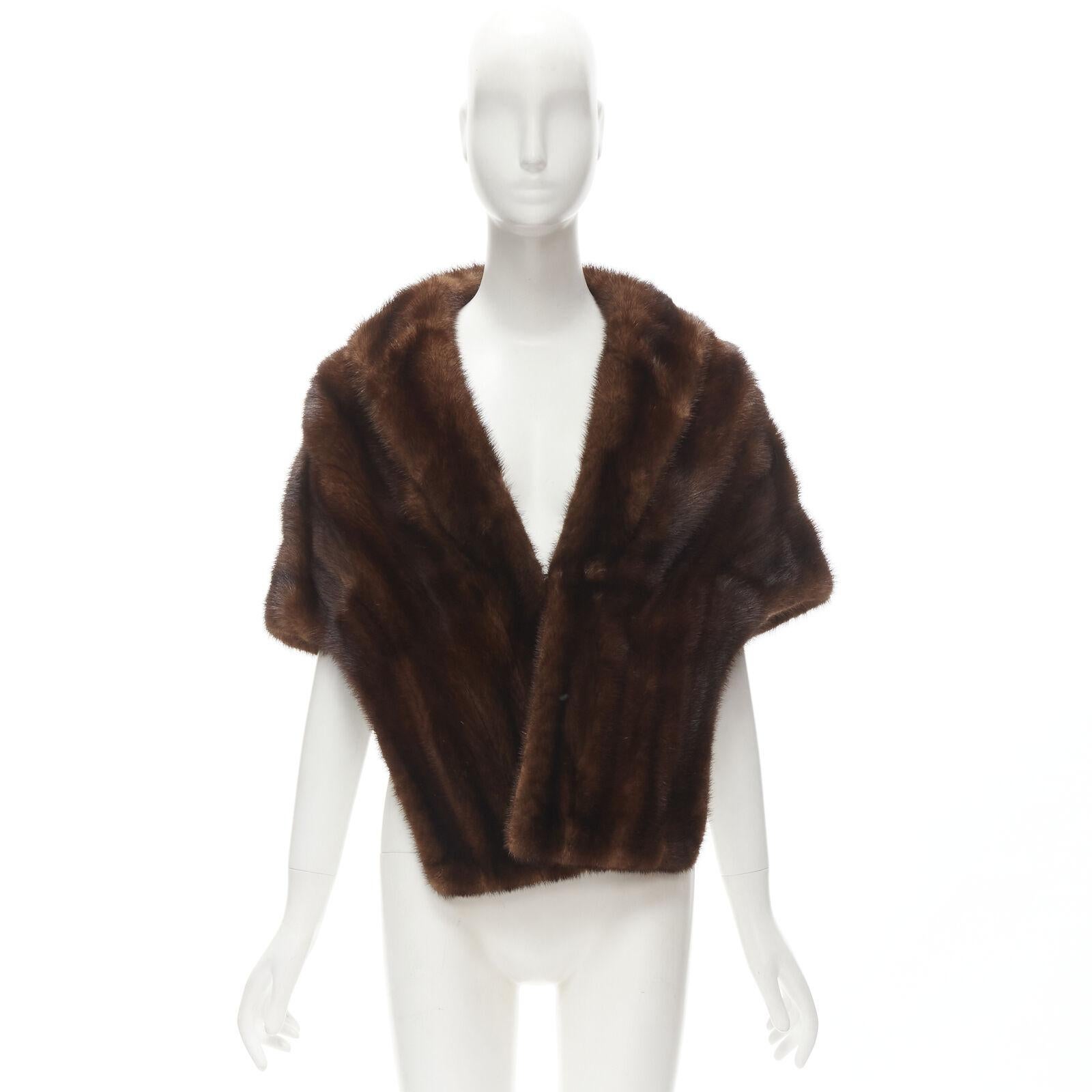 UNLABELLED brown mink fur shoulder shawl scarf hook eye closure For Sale 5