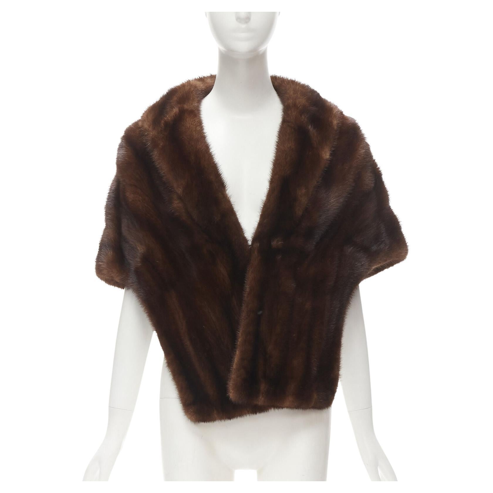 UNLABELLED brown mink fur shoulder shawl scarf hook eye closure For Sale