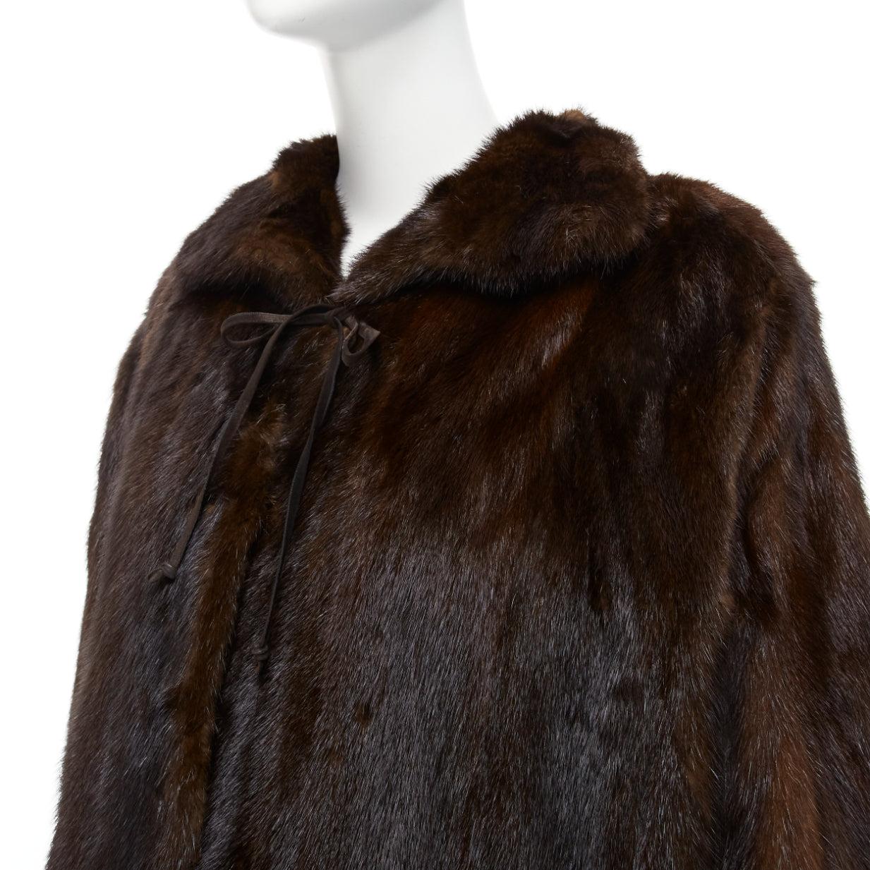 UNLABELLED dark brown genuine fur tie collar longline long sleeve jacket coat
Reference: JACG/A00156
Brand: No Brand
Material: Fur
Color: Brown
Pattern: Animal Print
Closure: Tie Neck
Lining: Brown Fabric

CONDITION:
Condition: Very good, this item