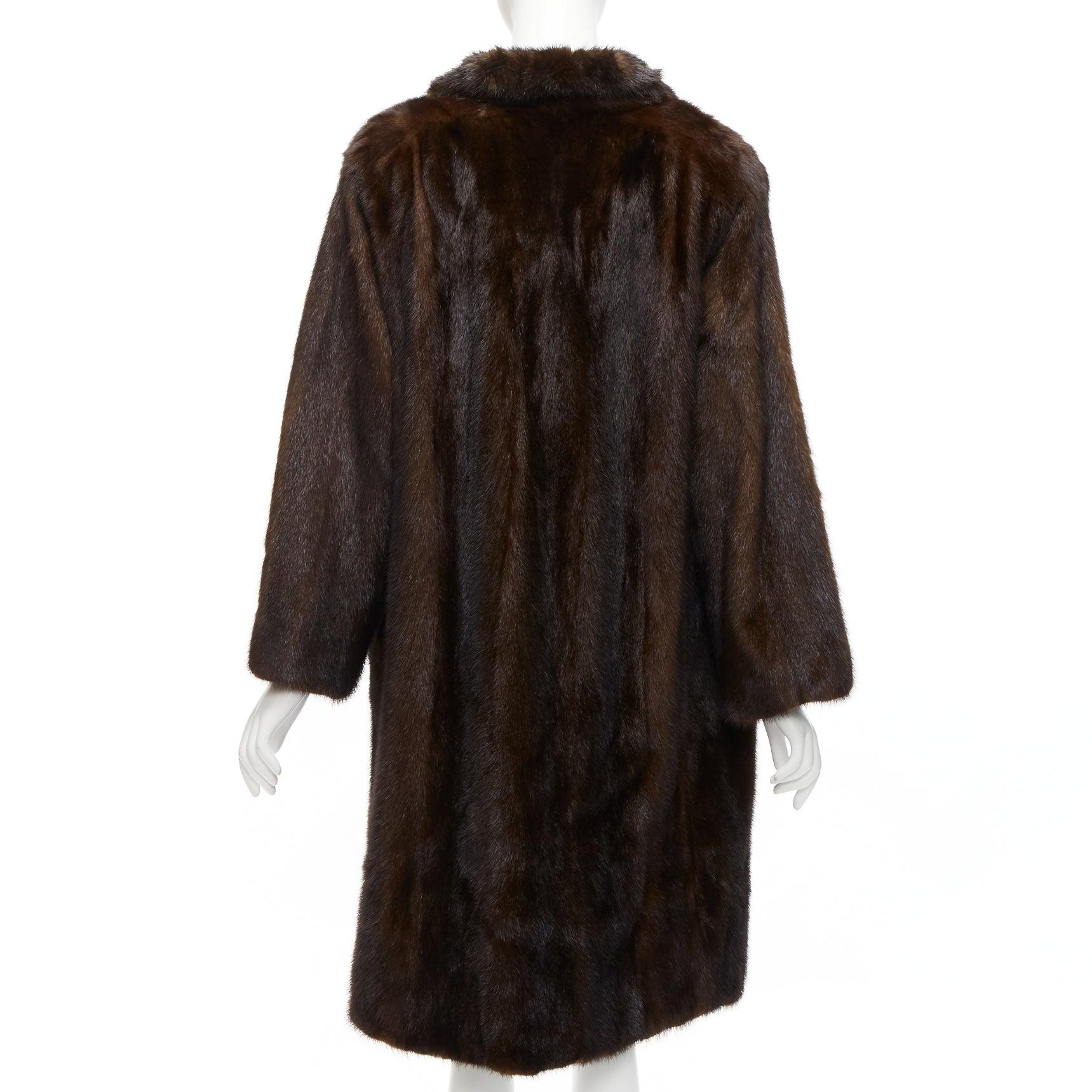 Women's UNLABELLED dark brown genuine fur tie collar longline long sleeve jacket coat For Sale