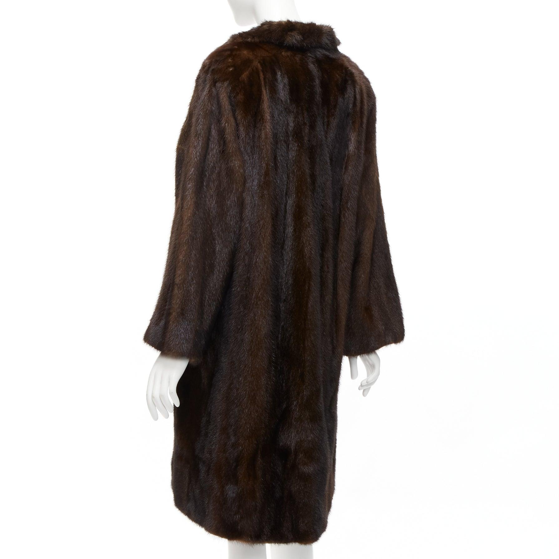 UNLABELLED dark brown genuine fur tie collar longline long sleeve jacket coat For Sale 2