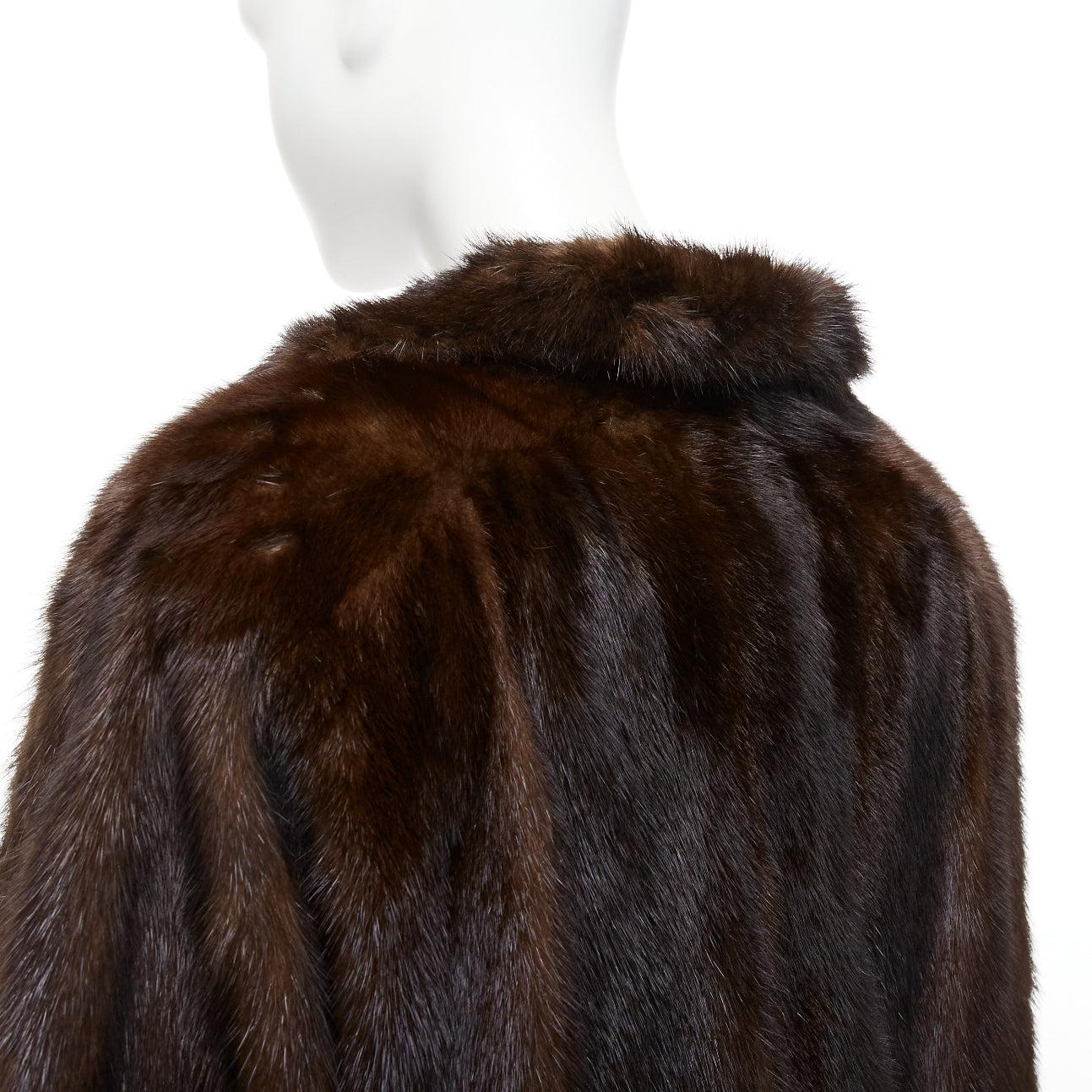 UNLABELLED dark brown genuine fur tie collar longline long sleeve jacket coat For Sale 2