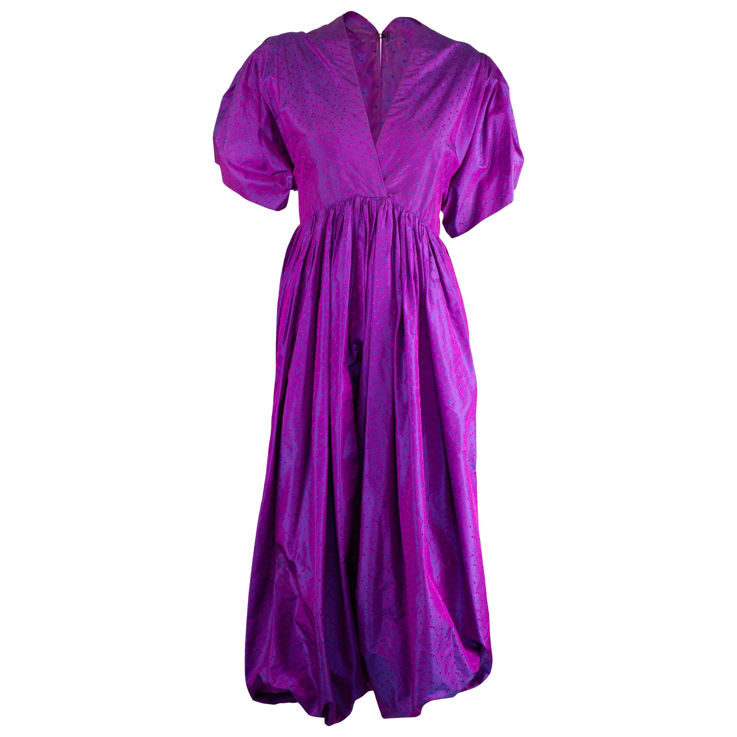 Unlabelled  Madame Grès iridescent lilac silk evening jumpsuit  circa 1970s For Sale