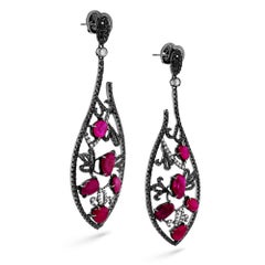 Unleash Glamour: 10.19 Carat Vivid Red Ruby Dangle Earrings—Dazzle Boldly