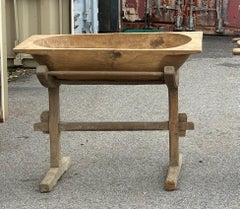 Unmatched Pair of Fruitwood Trogs on Oak Bases