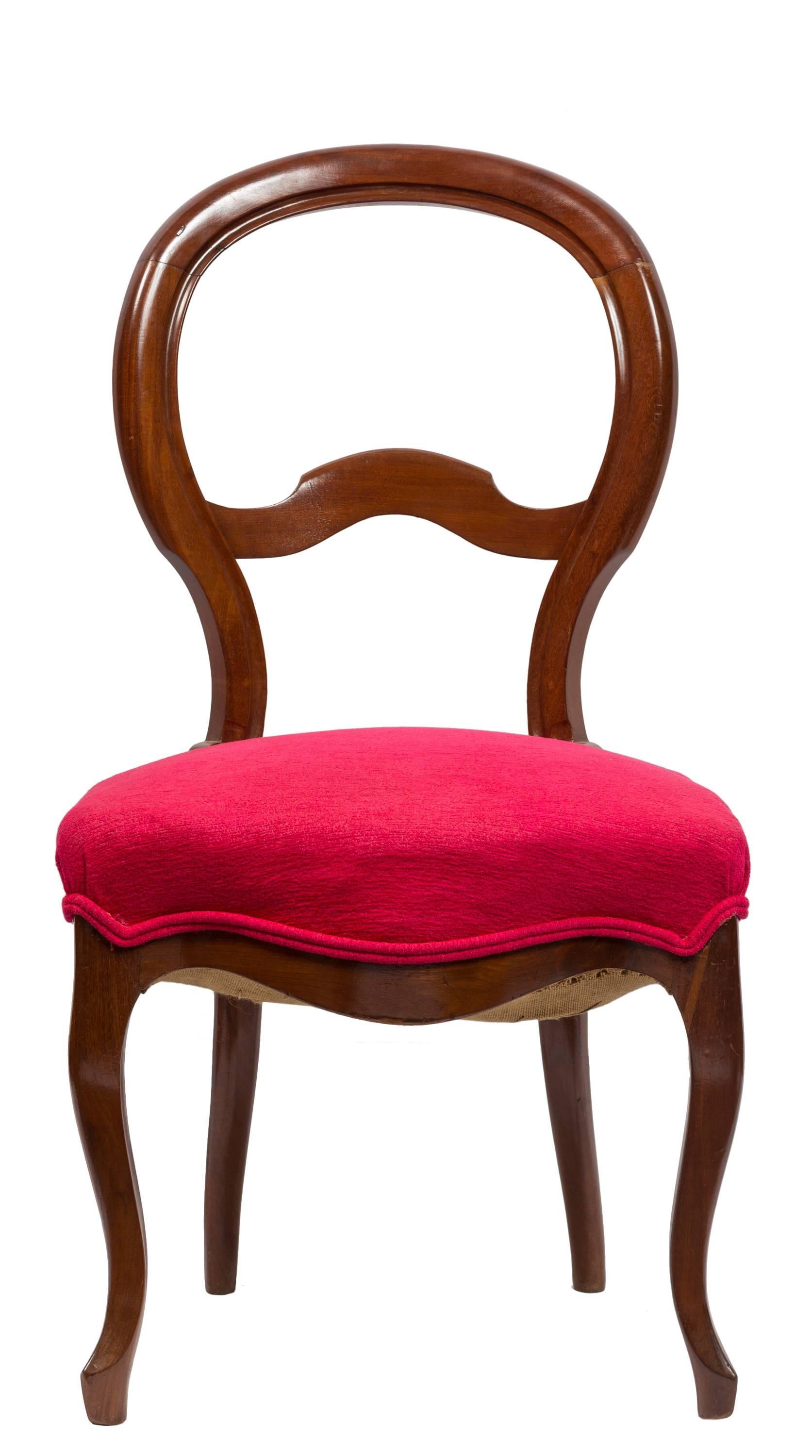 Carved Unmatched Pair of Walnut Spanish Isabelinas Chairs, New Red Upholstery