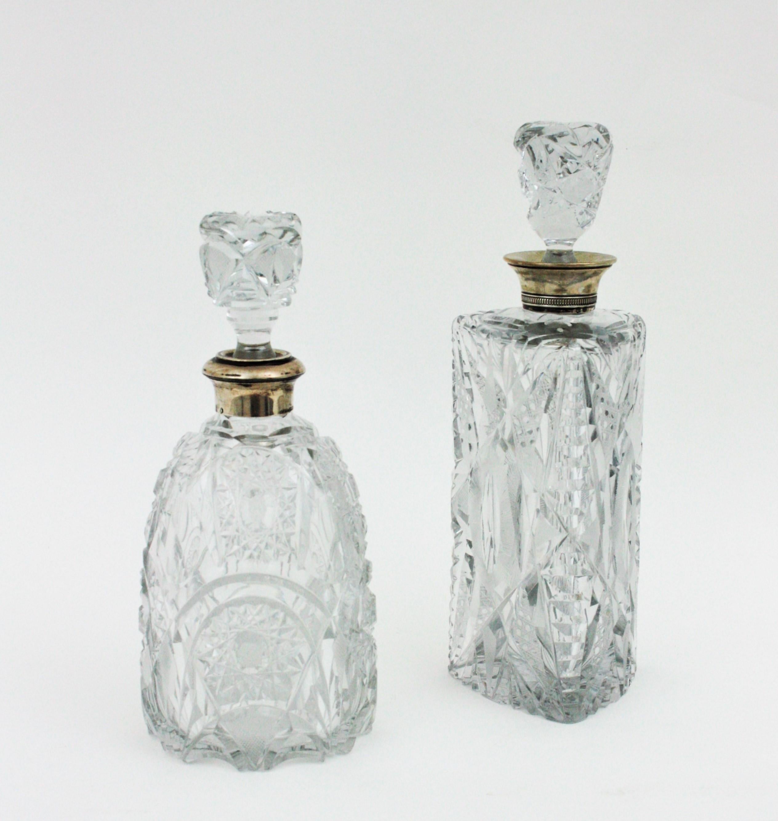 Unmatching Pair of Cut Crystal and Silver Liqueur Decanters 7