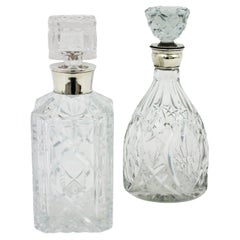 Pair of Cut Crystal and Silver Liqueur Drinks Decanters