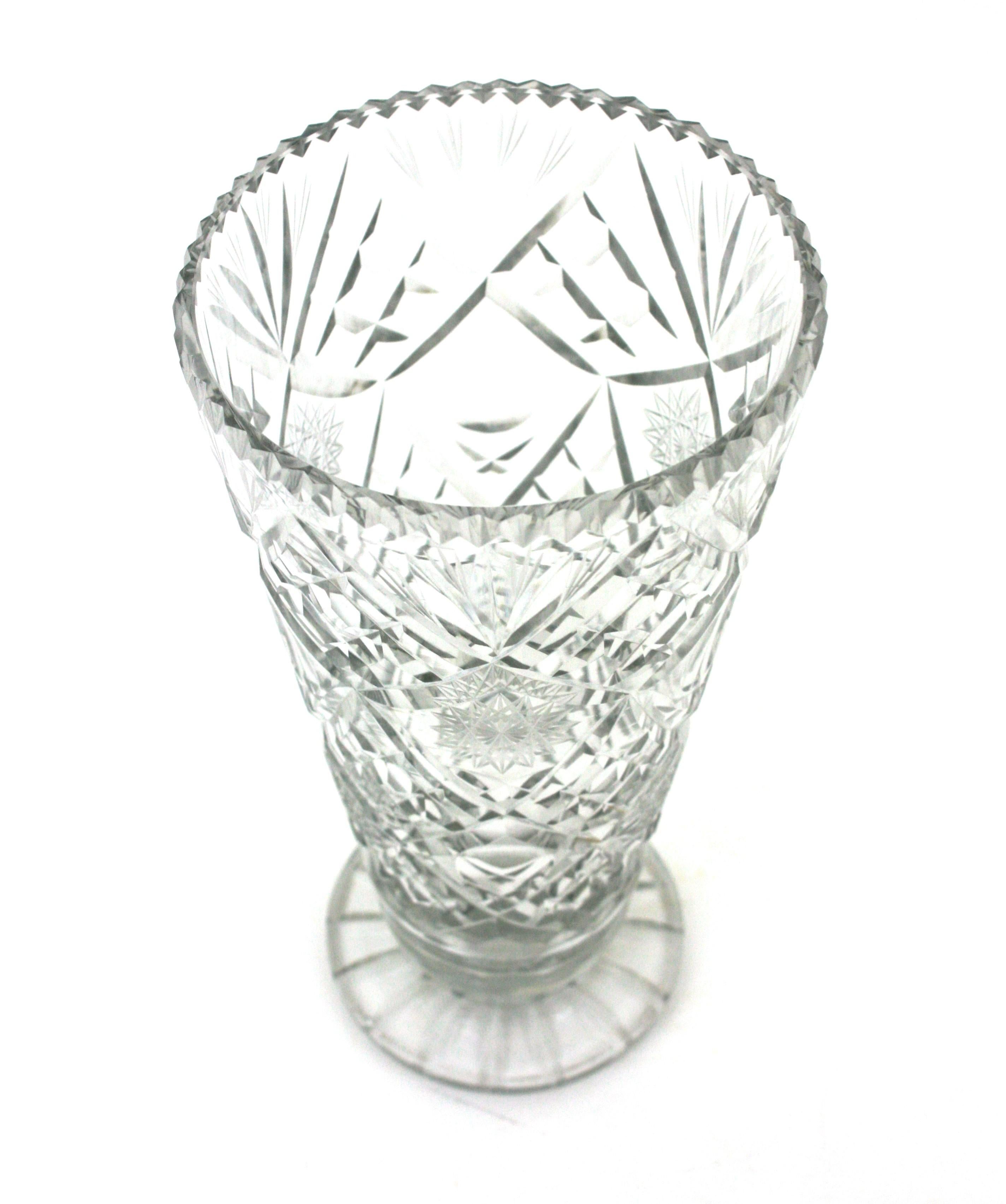 Unmatching Pair of Cut Crystal Vases or Hurricane Candle Holders For Sale 3