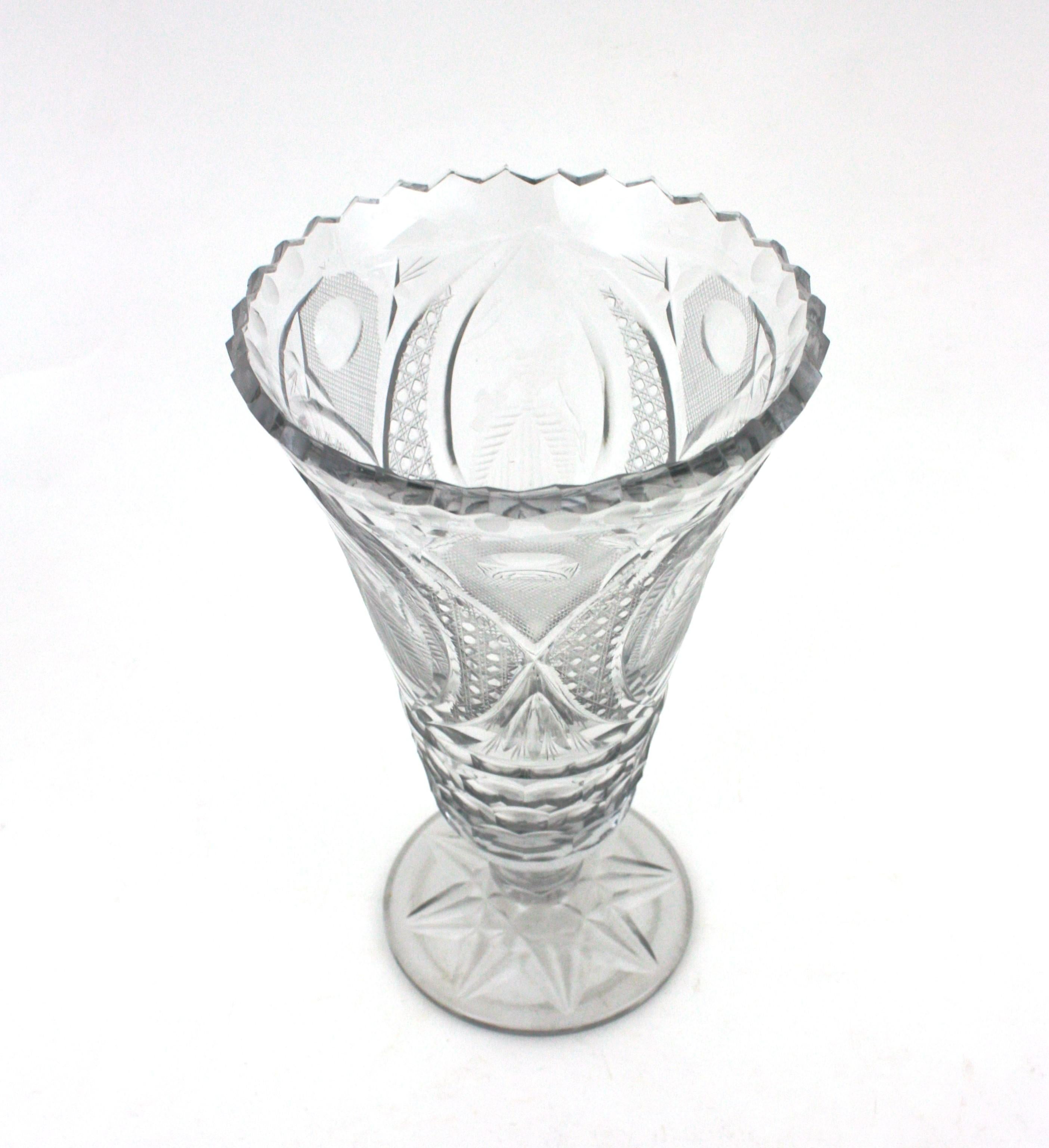 Unmatching Pair of Cut Crystal Vases or Hurricane Candle Holders For Sale 4