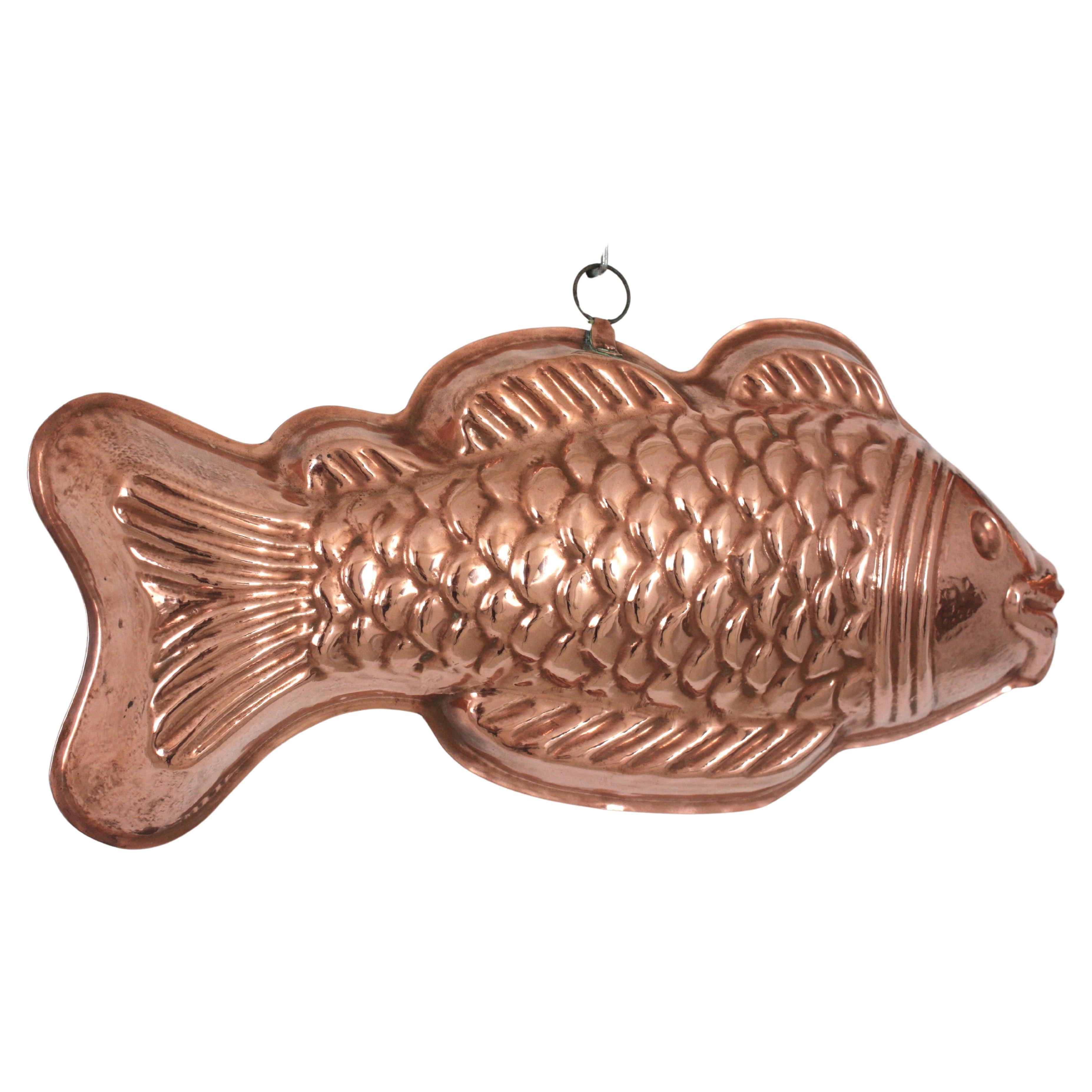 Molded Unmatching Pair of Fish Copper Molds, Portugal, 1940s For Sale