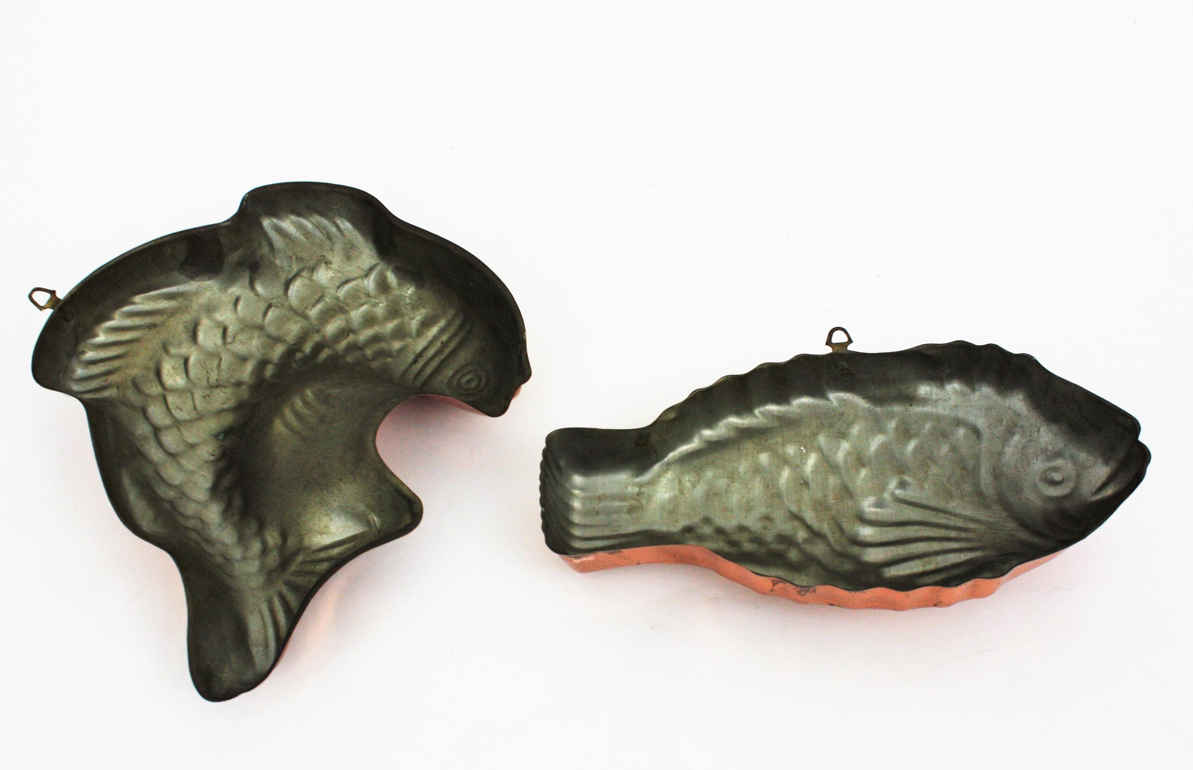 Unmatching Pair of Fish Copper Moulds from Portugal, 1920s 5