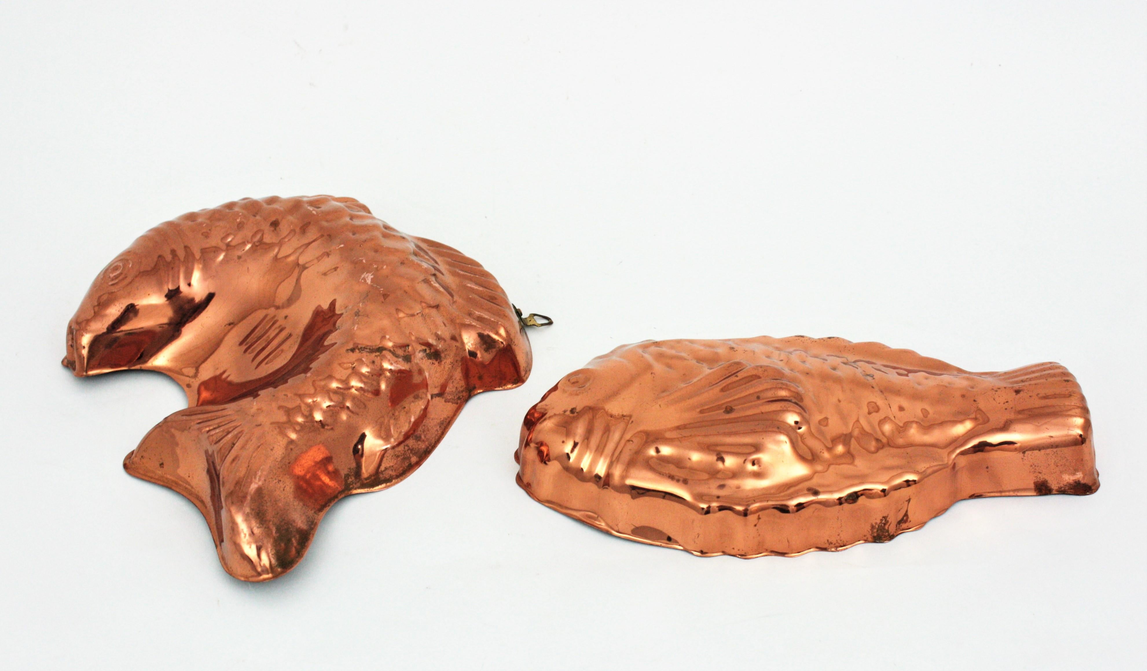 Unmatching Pair of Fish Copper Moulds from Portugal, 1920s 6