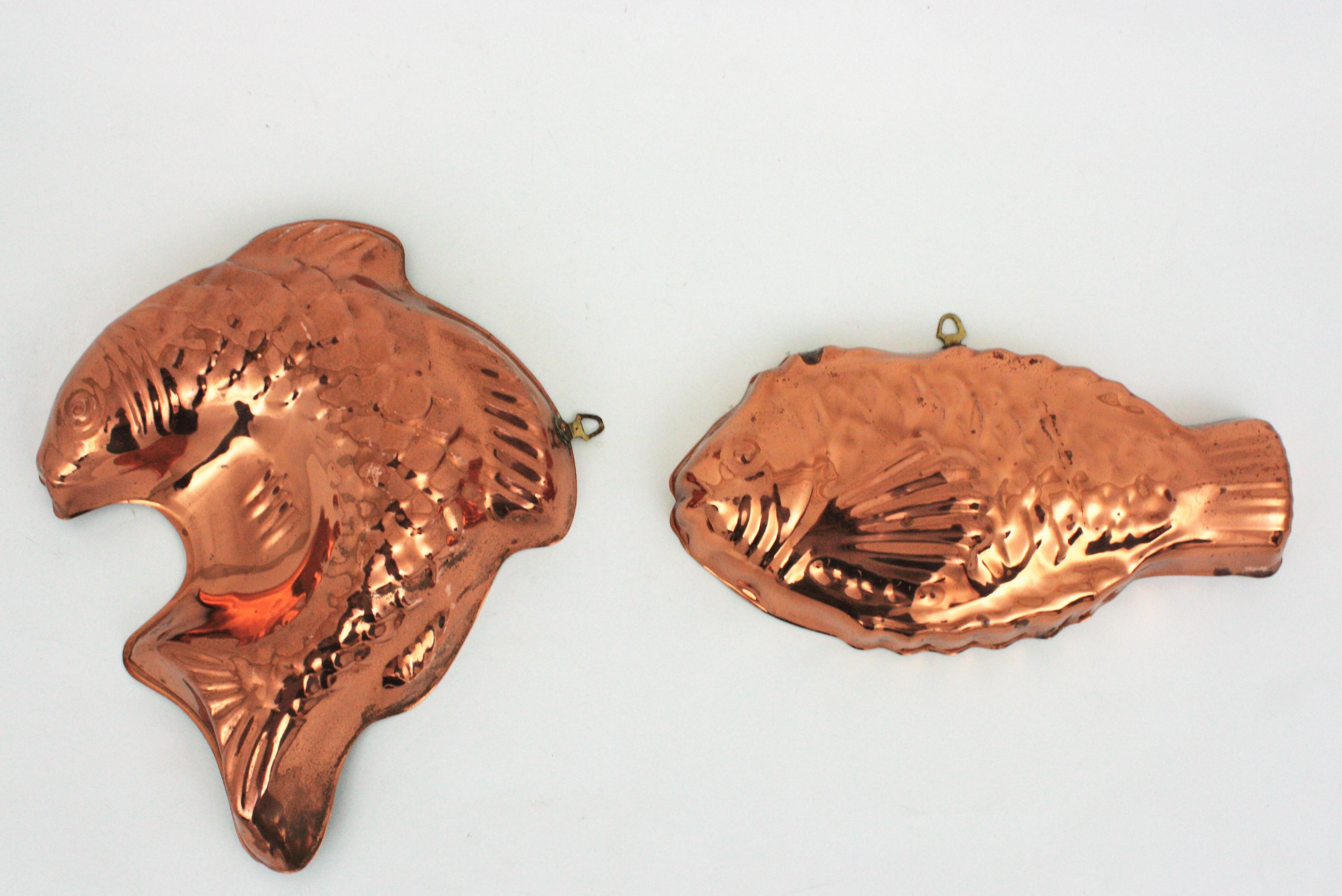 Unmatching Pair of Fish Copper Moulds from Portugal, 1920s 7