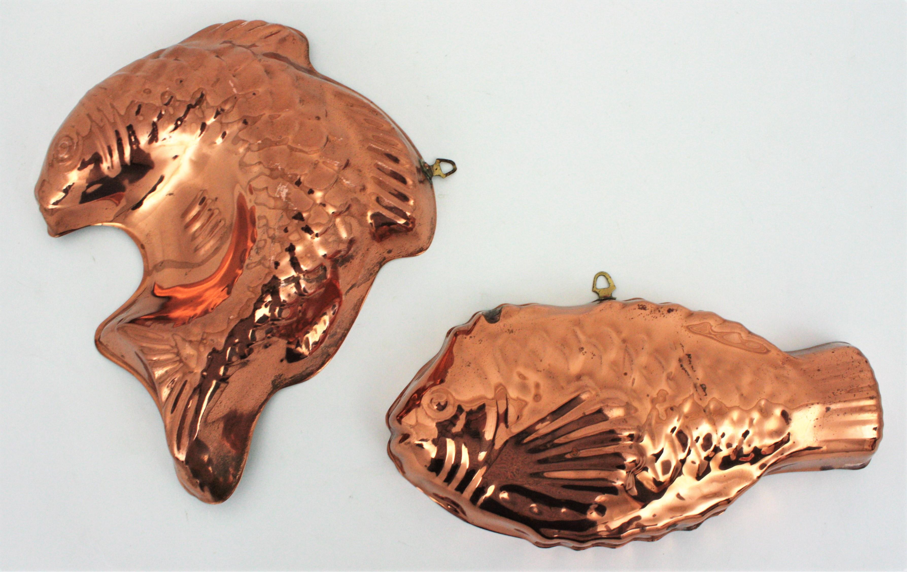 Unmatching Pair of Fish Copper Moulds from Portugal, 1920s 1