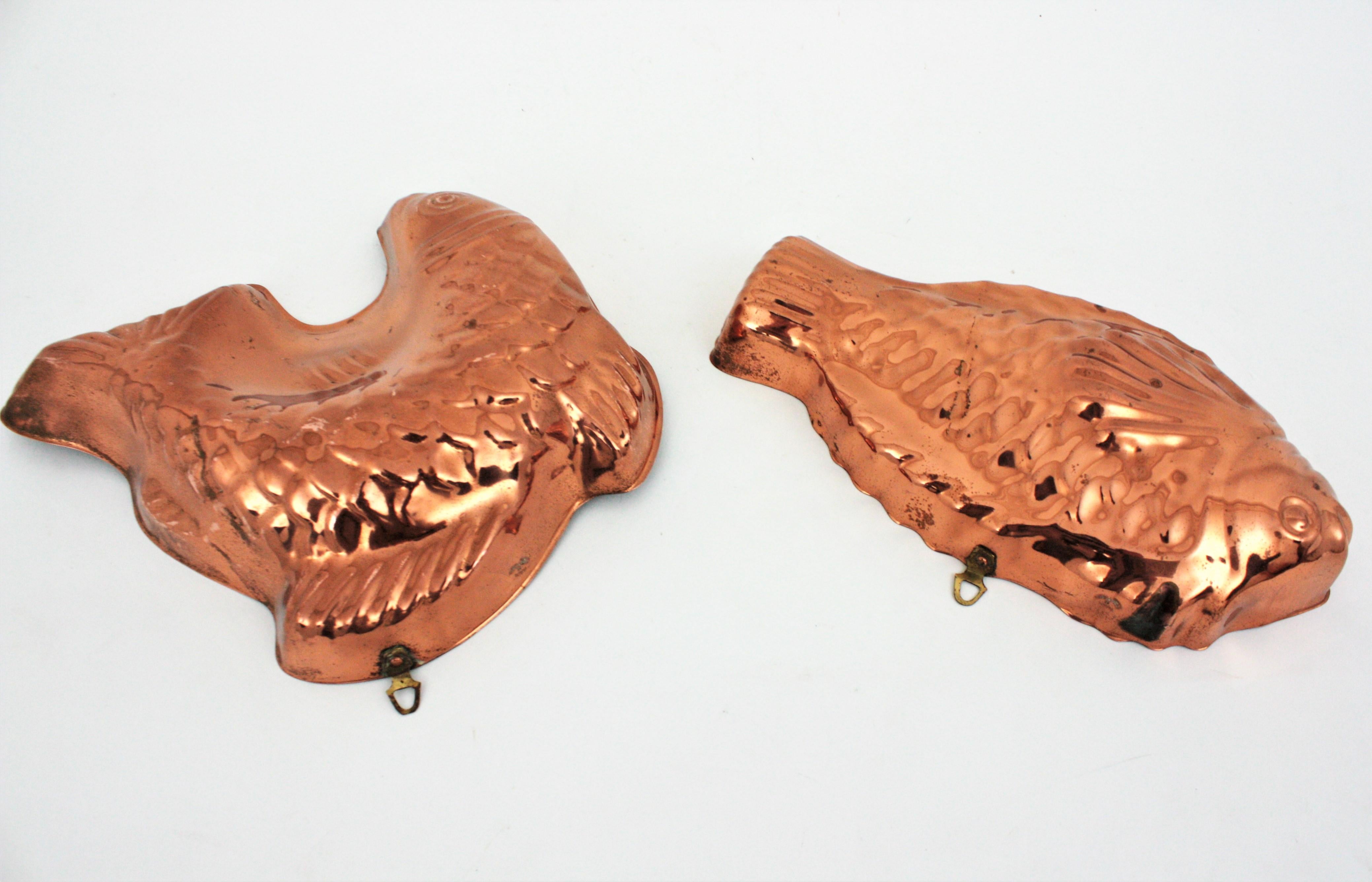 Unmatching Pair of Fish Copper Moulds from Portugal, 1920s 2