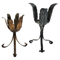 Vintage Unmatching Pair of Gilded and Silvered Iron Plant Stands or Jardinières