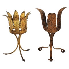 Vintage Unmatching Pair of Plant Stands or Jardinières in Gilt Iron