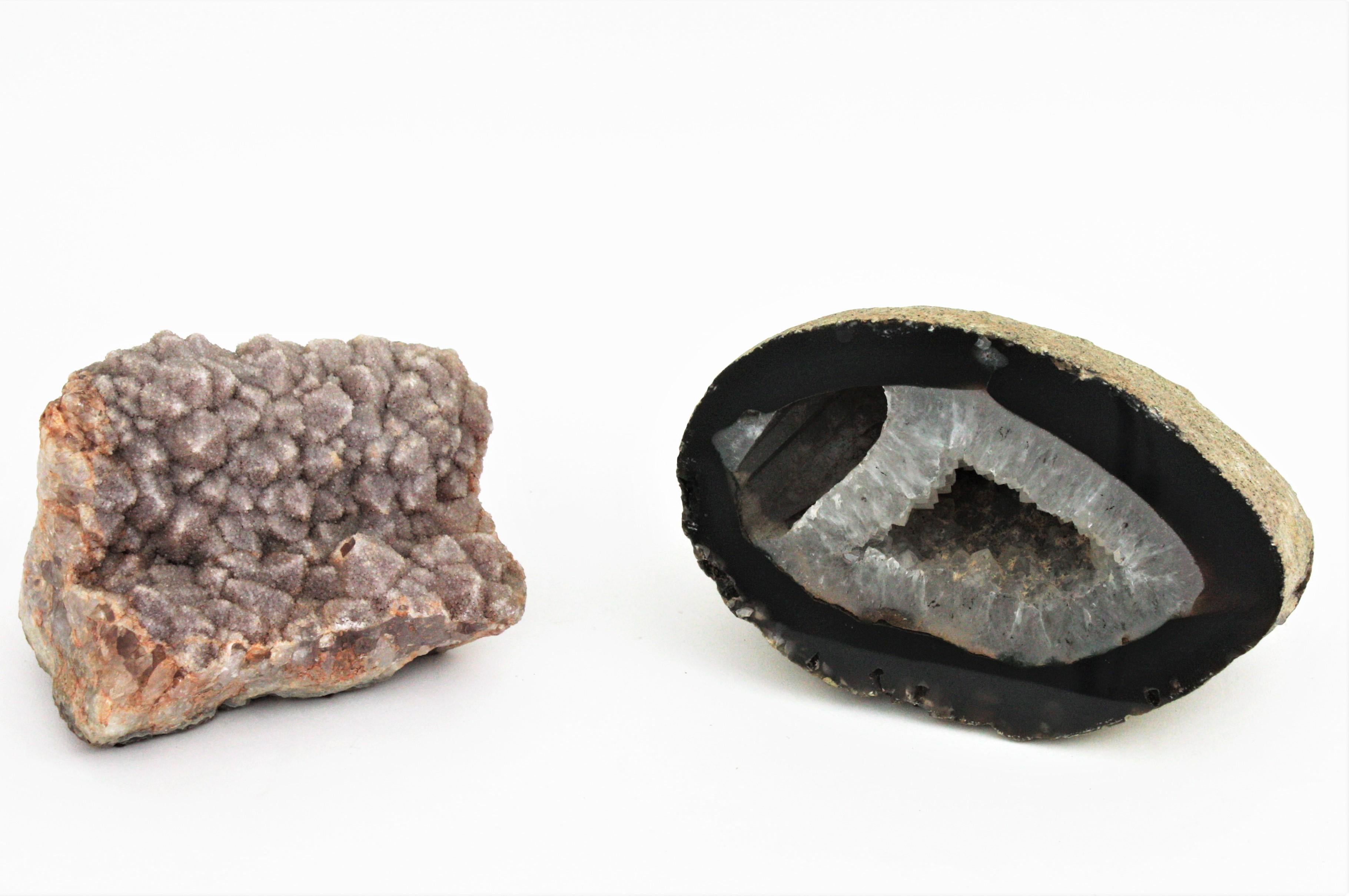 Unmatching Pair of Quartz & Amethyst Geode Mineral Stone Bookends / Paperweights For Sale 4