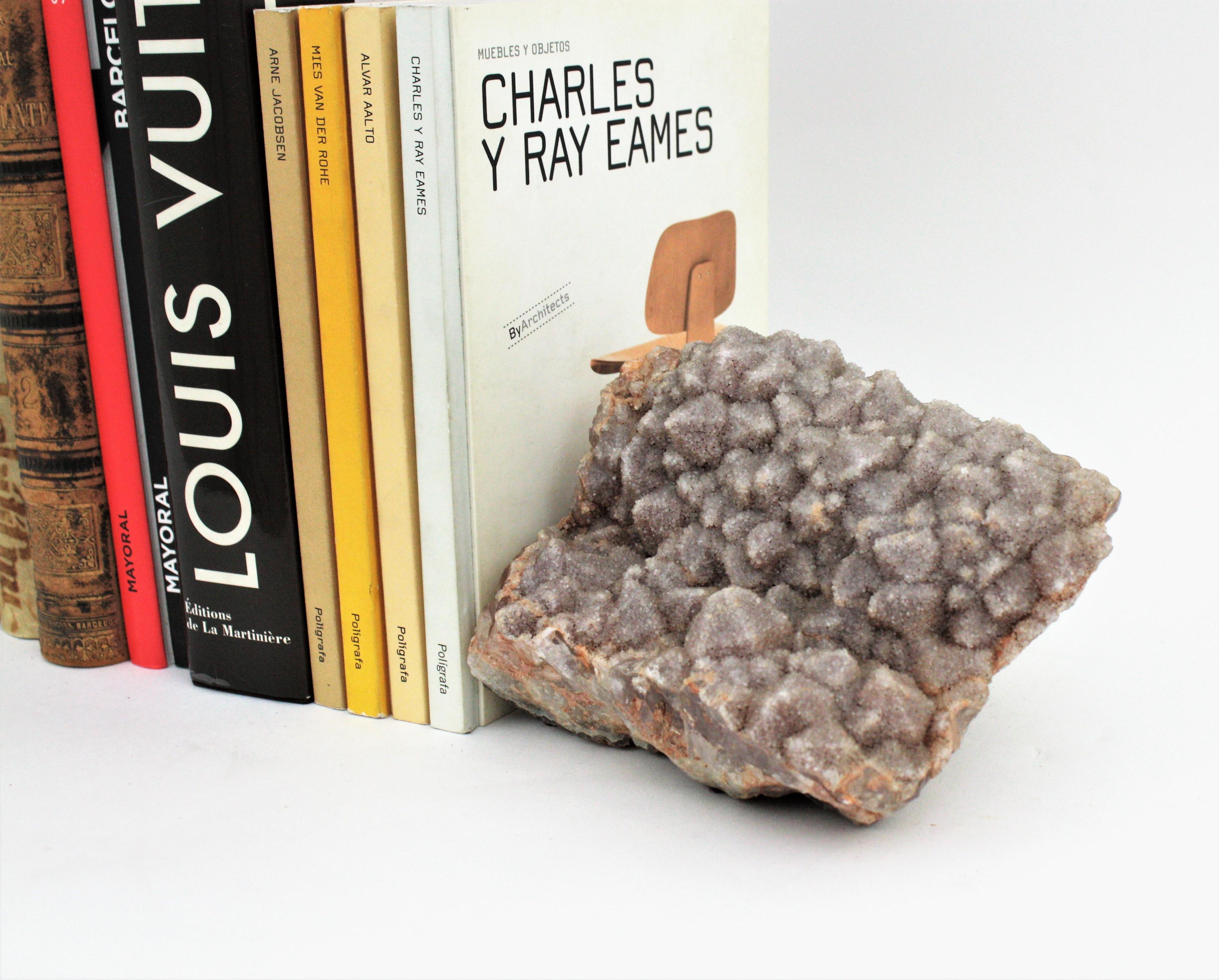 Unmatching Pair of Quartz & Amethyst Geode Mineral Stone Bookends / Paperweights For Sale 6