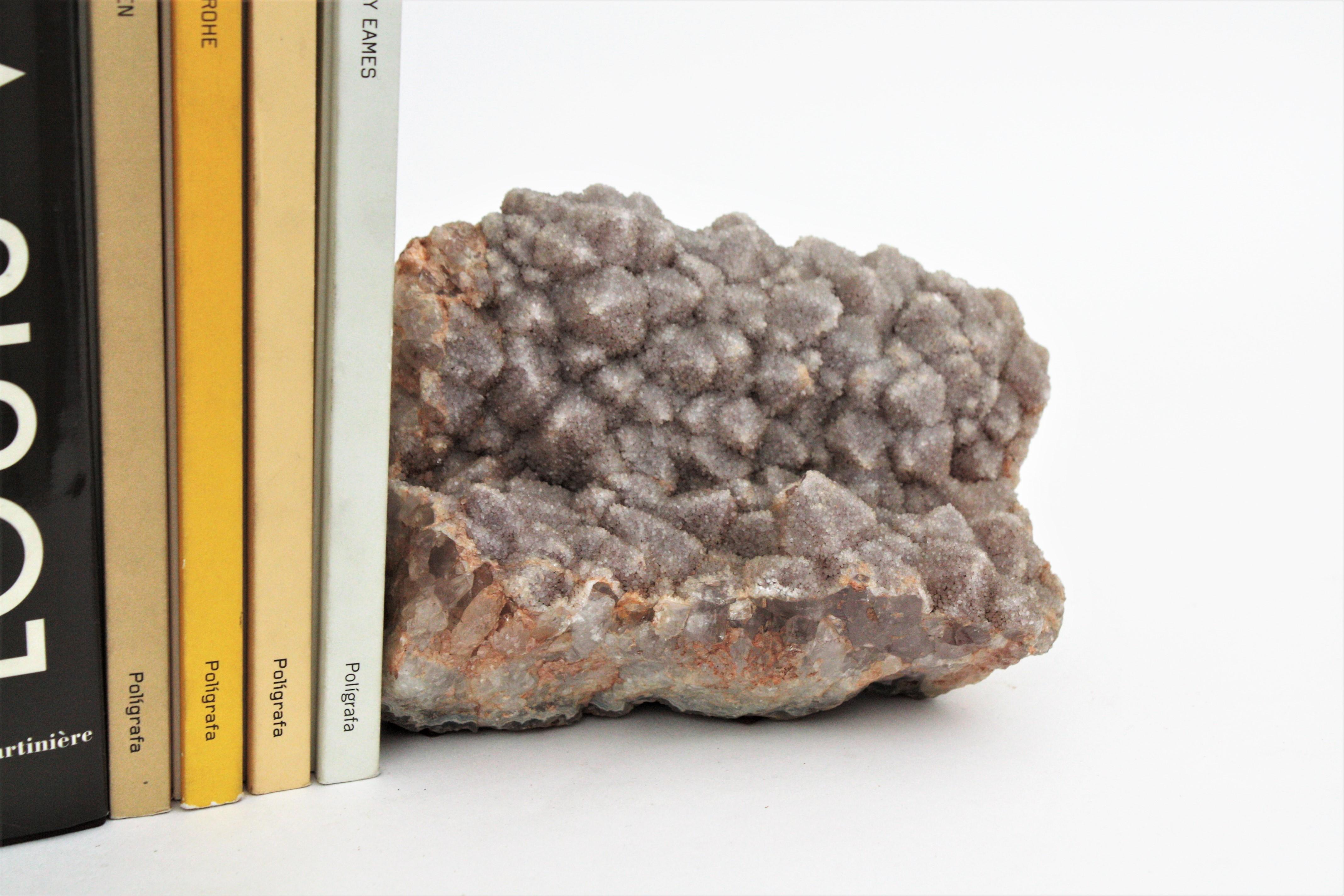Spanish Unmatching Pair of Quartz & Amethyst Geode Mineral Stone Bookends / Paperweights For Sale