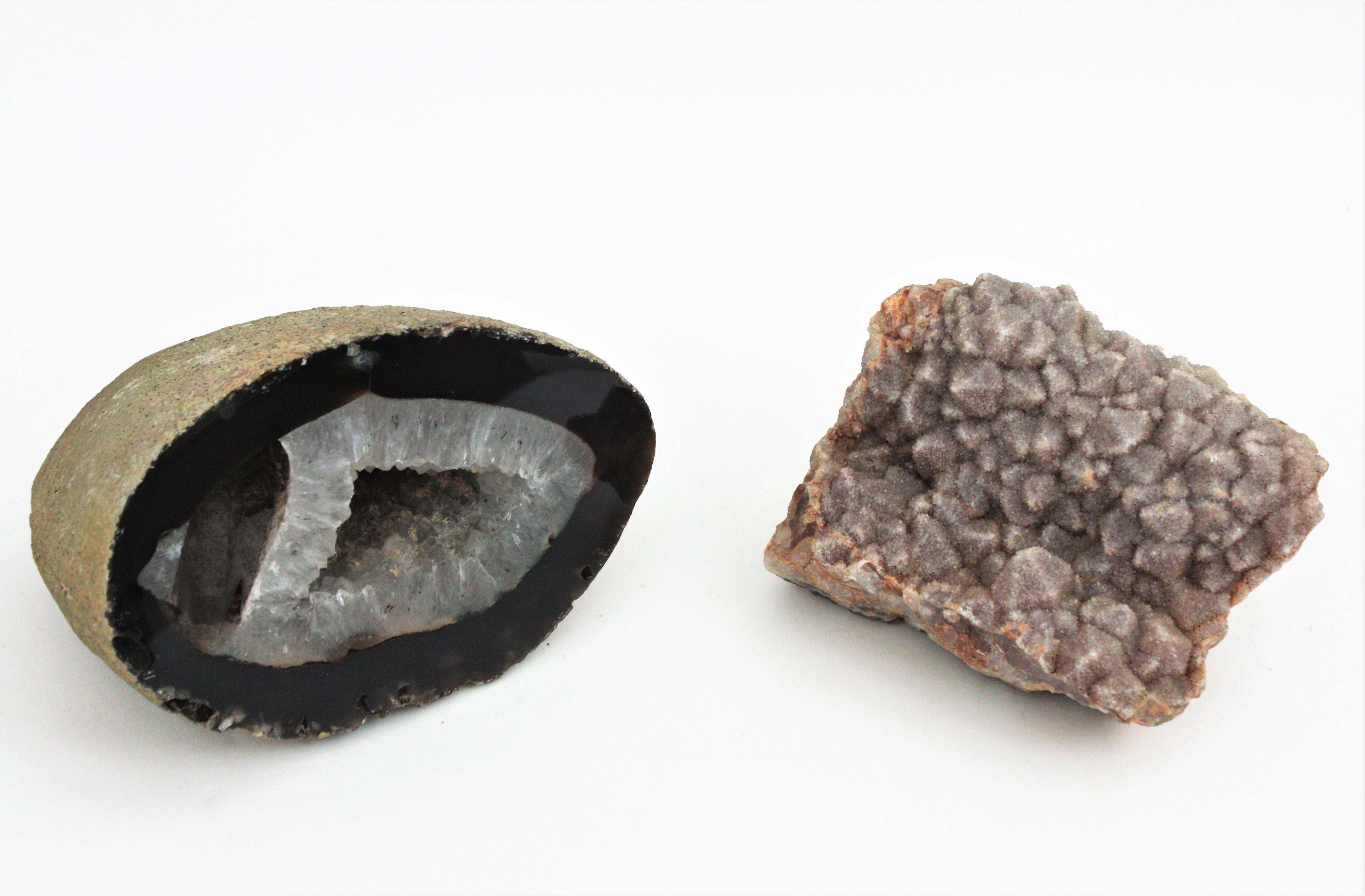 Unmatching Pair of Quartz & Amethyst Geode Mineral Stone Bookends / Paperweights For Sale 2
