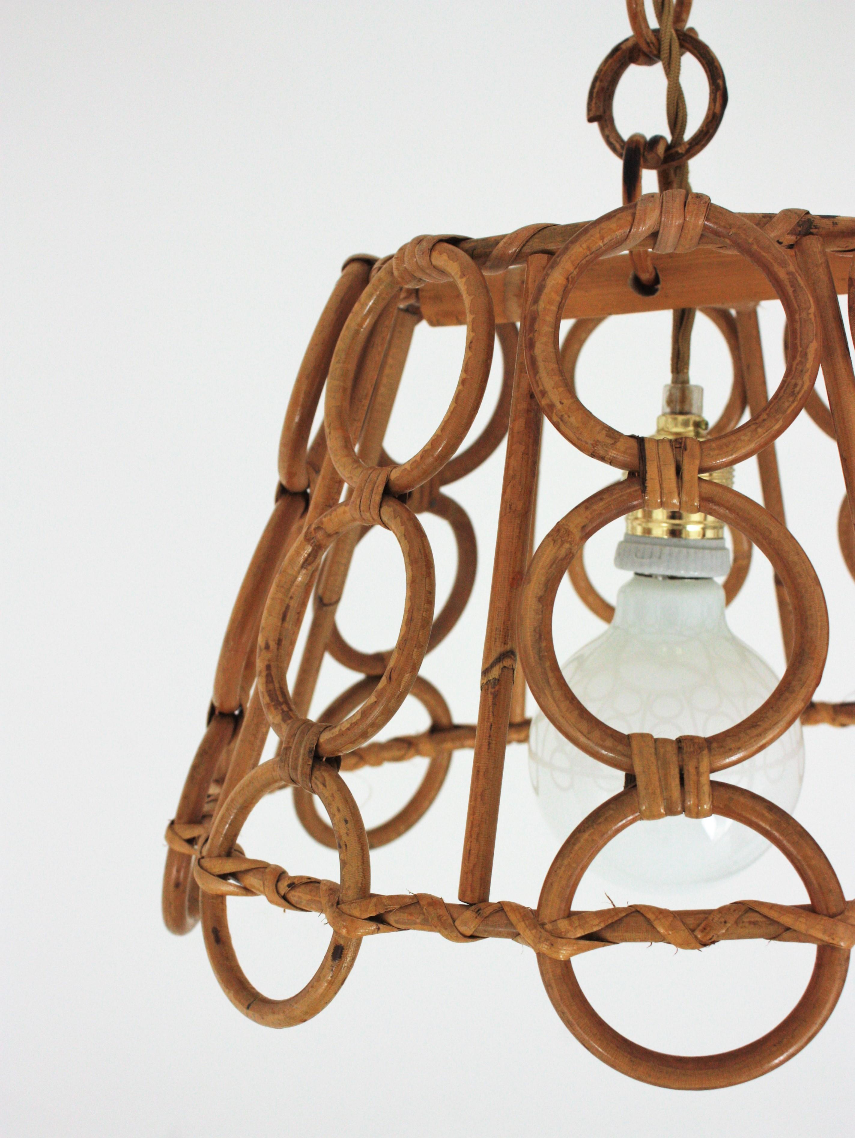 Unmatching Pair of Rattan Bamboo Pendants / Hanging Lights For Sale 10