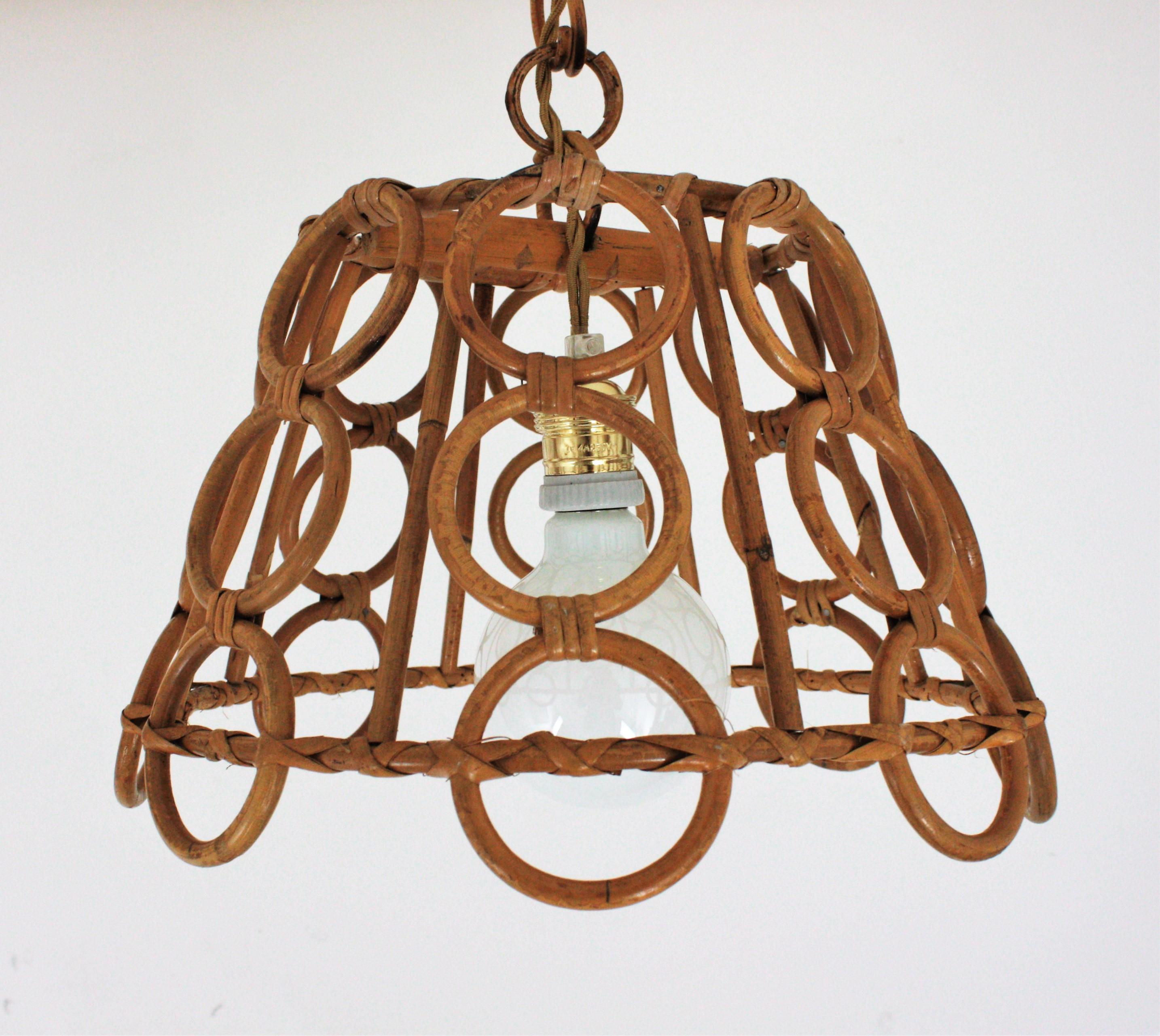 Unmatching Pair of Rattan Bamboo Pendants / Hanging Lights For Sale 11
