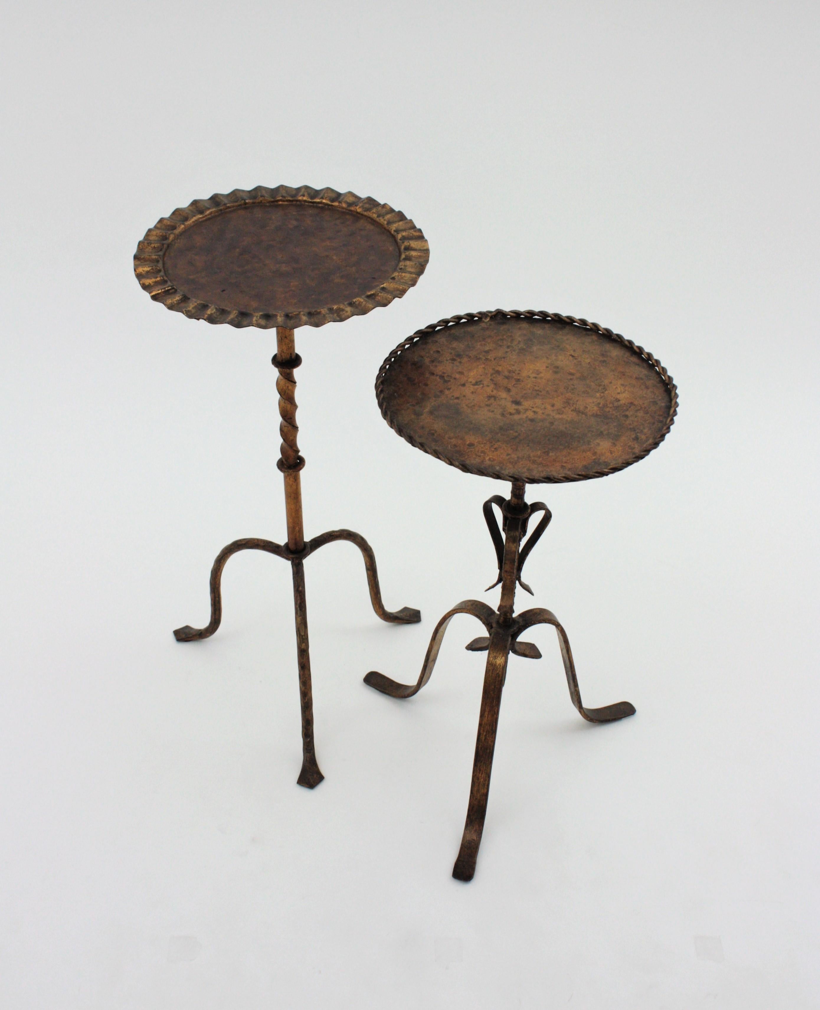 Unmatching Pair of Spanish Drinks Tables or Side Tables in Gilt Iron, 1940s 8