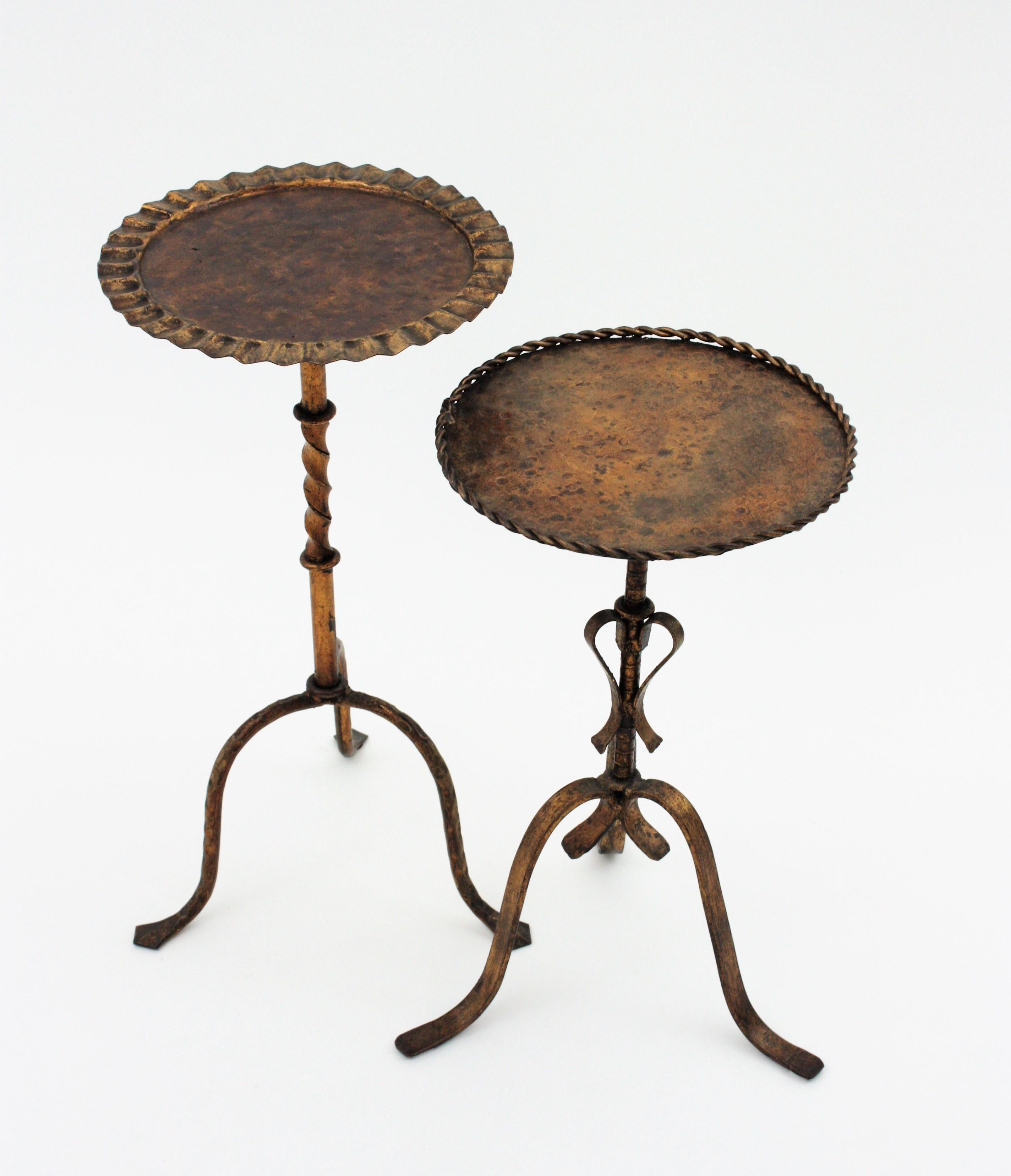 Unmatching Pair of Spanish Drinks Tables or Side Tables in Gilt Iron, 1940s 9