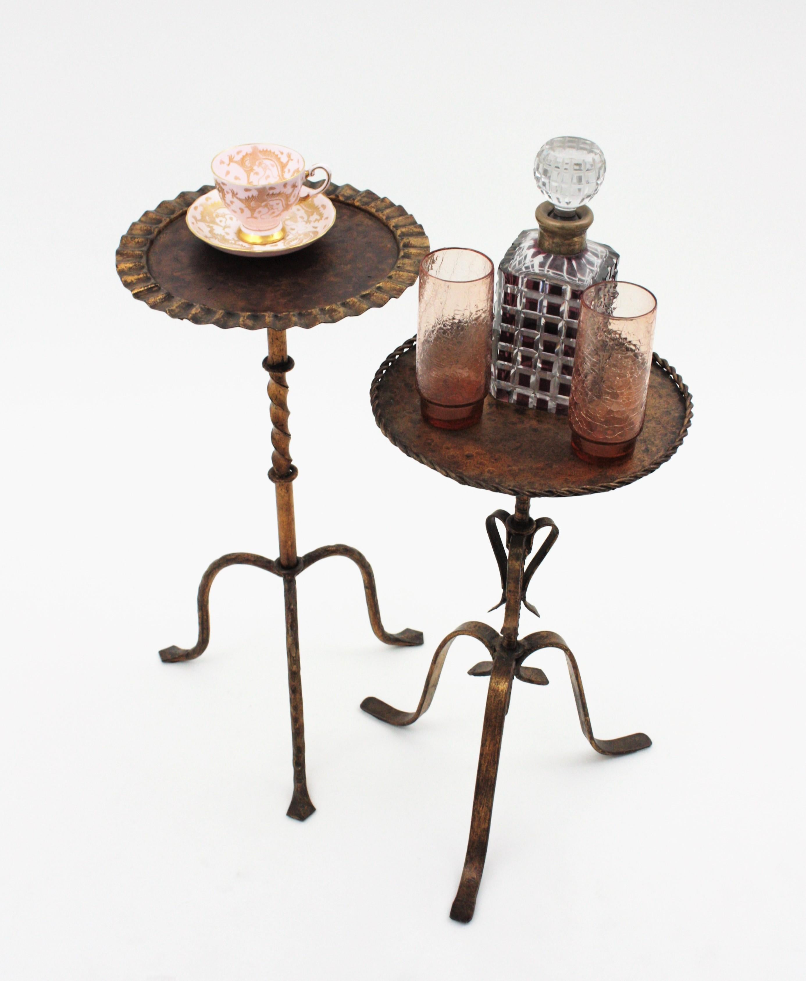 Unmatching Pair of Spanish Drinks Tables or Side Tables in Gilt Iron, 1940s 10