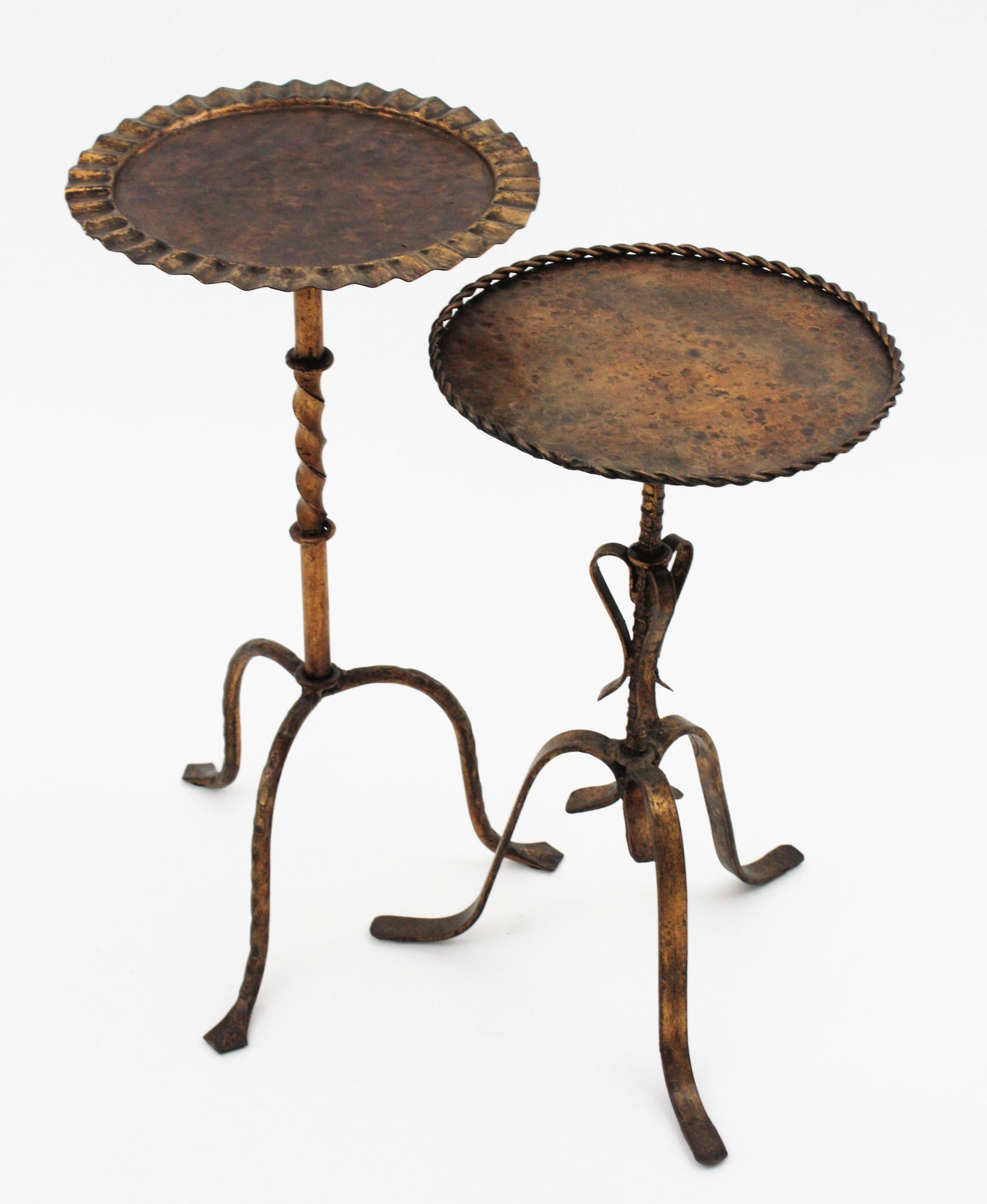 20th Century Unmatching Pair of Spanish Drinks Tables or Side Tables in Gilt Iron, 1940s