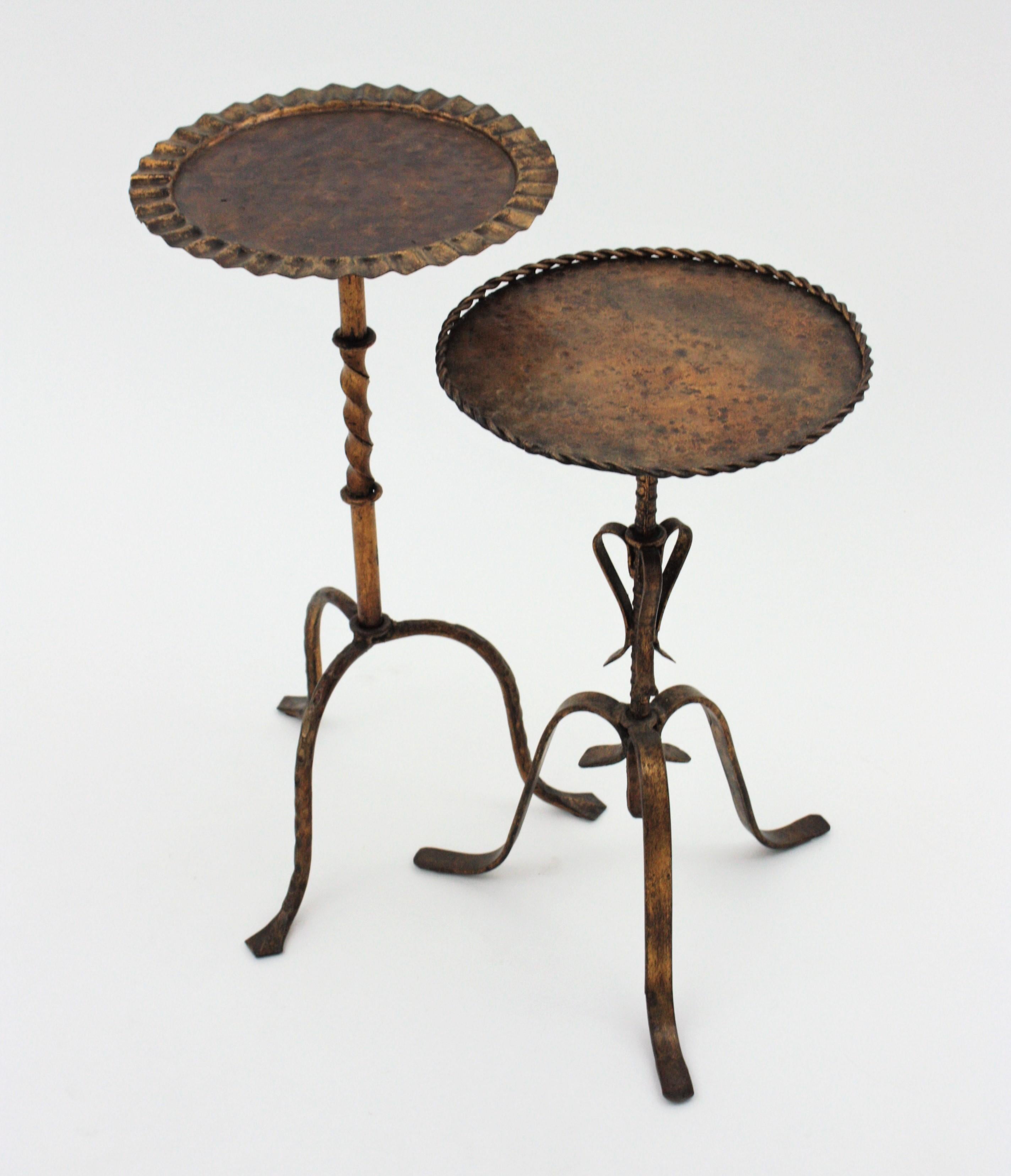 Unmatching Pair of Spanish Drinks Tables or Side Tables in Gilt Iron, 1940s 1