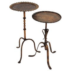 Unmatching Pair of Spanish Drinks Tables or Side Tables in Gilt Iron, 1940s