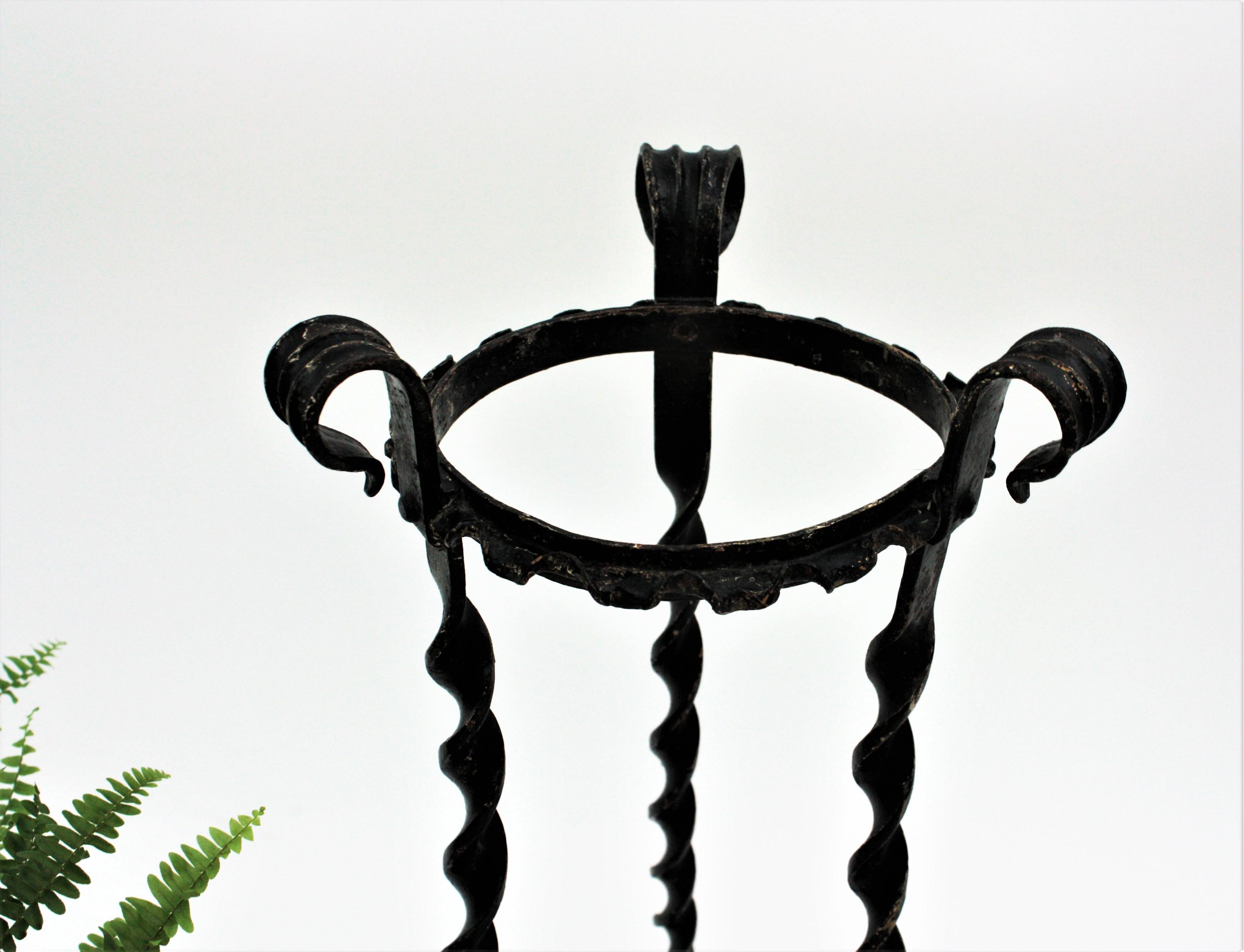 Unmatching Pair of Spanish Wrought Iron Plant Stands / Planters 3