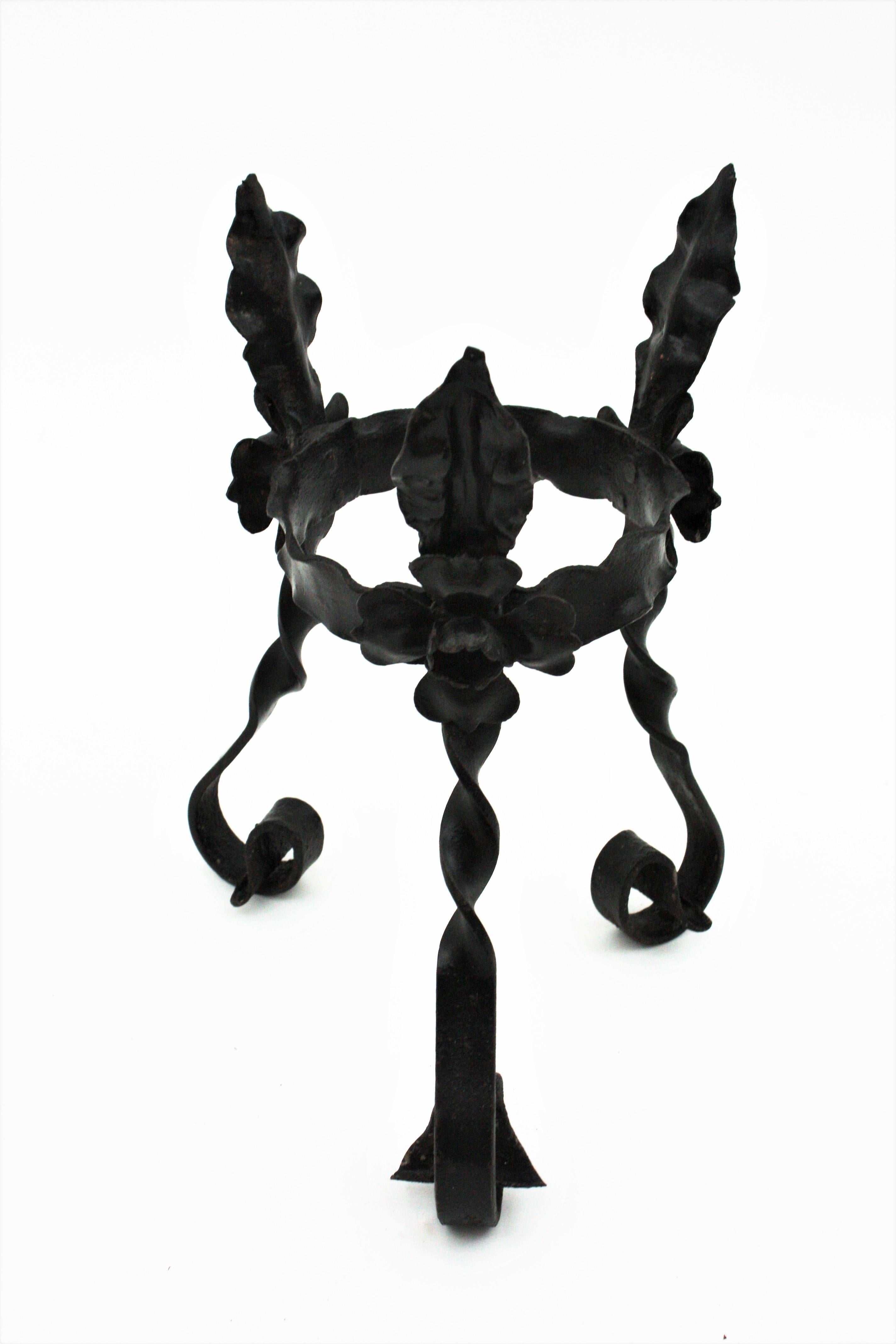 Unmatching Pair of Spanish Wrought Iron Plant Stands / Planters 5