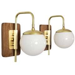 'Unna' Wall Mount Sconce in Walnut, Brass and Blown Glass by Blueprint Lighting