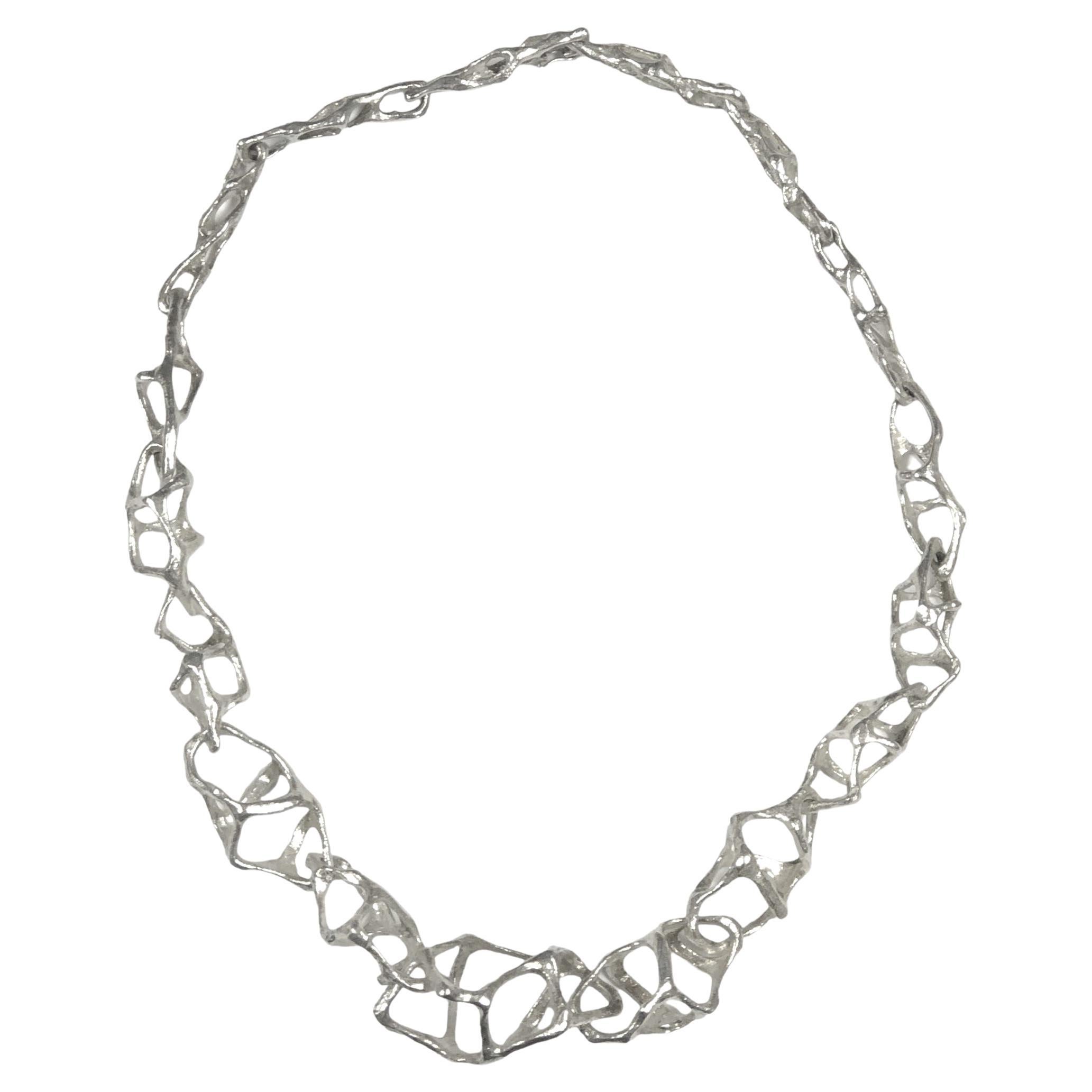 Uno A Arre Modernist Brutalist 1980s Silver Necklace For Sale