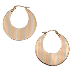 Uno A Erre 1970 Italian Modernist Tri-Colour Hoops Earrings in 18Kt Gold