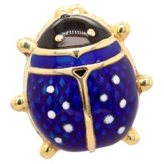 Uno-a-Erre Mid-Century Italian 14K Gold & Blue Enamel Ladybug Brooch / Pin