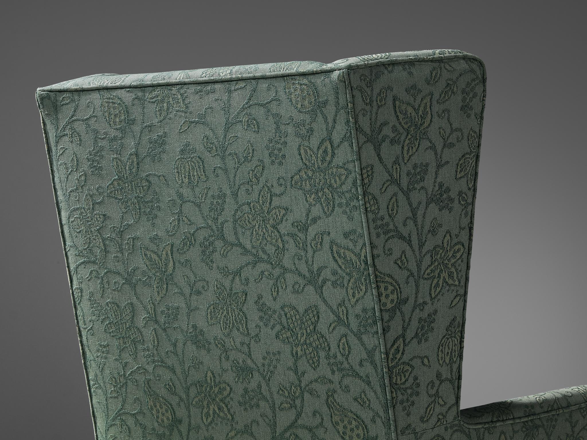 Fabric Uno Åhrén and Björn Trägårdh (Attr.) Wing Back Chair in Green Upholstery  For Sale