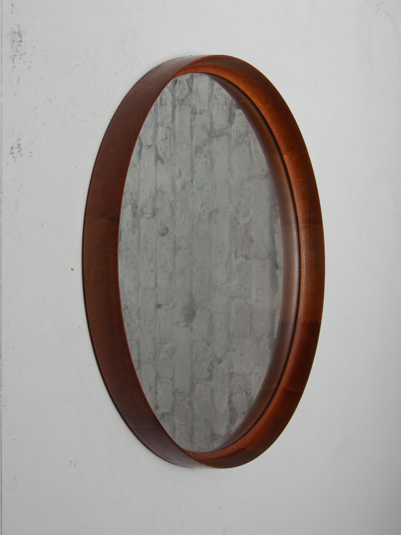 Scandinavian Modern  Uno and Osten Kristiansson for Luxus Vittsjö, Sweden Round Teak Wall Mirror  For Sale