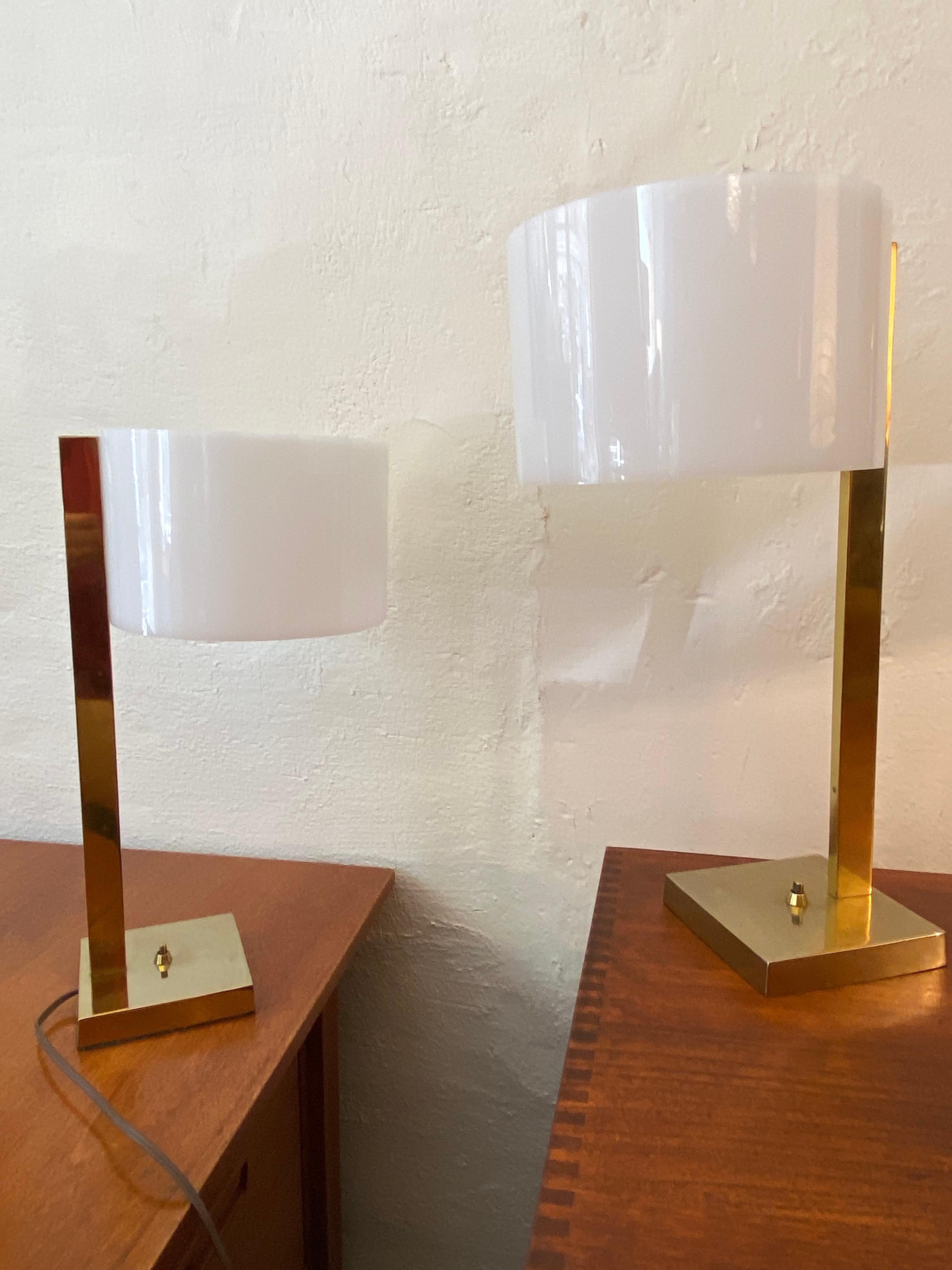 Uno and Osten Kristiansson Pair Luxus Table Lamps with Brass Bases 3