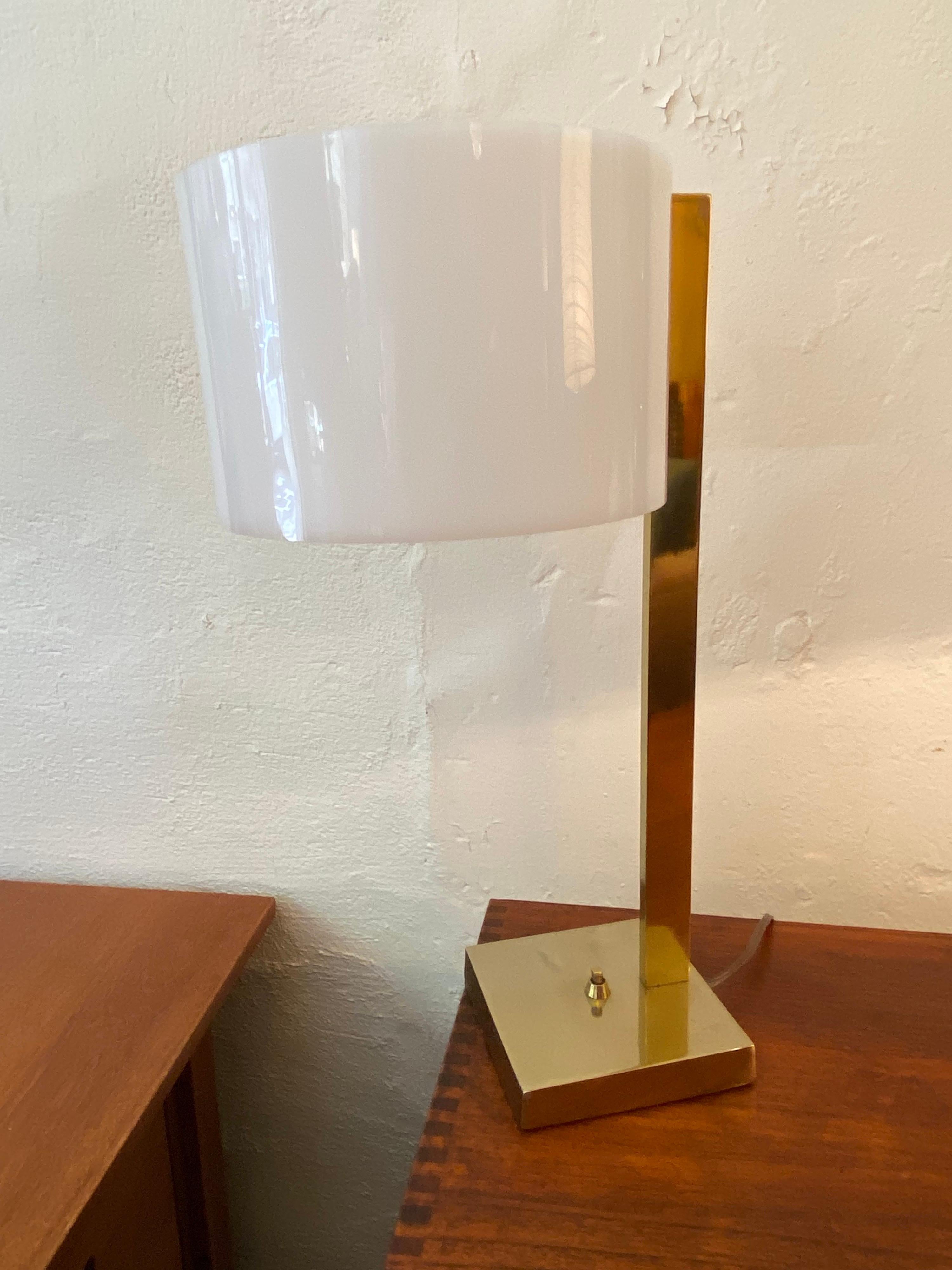 Scandinavian Modern Uno and Osten Kristiansson Pair Luxus Table Lamps with Brass Bases