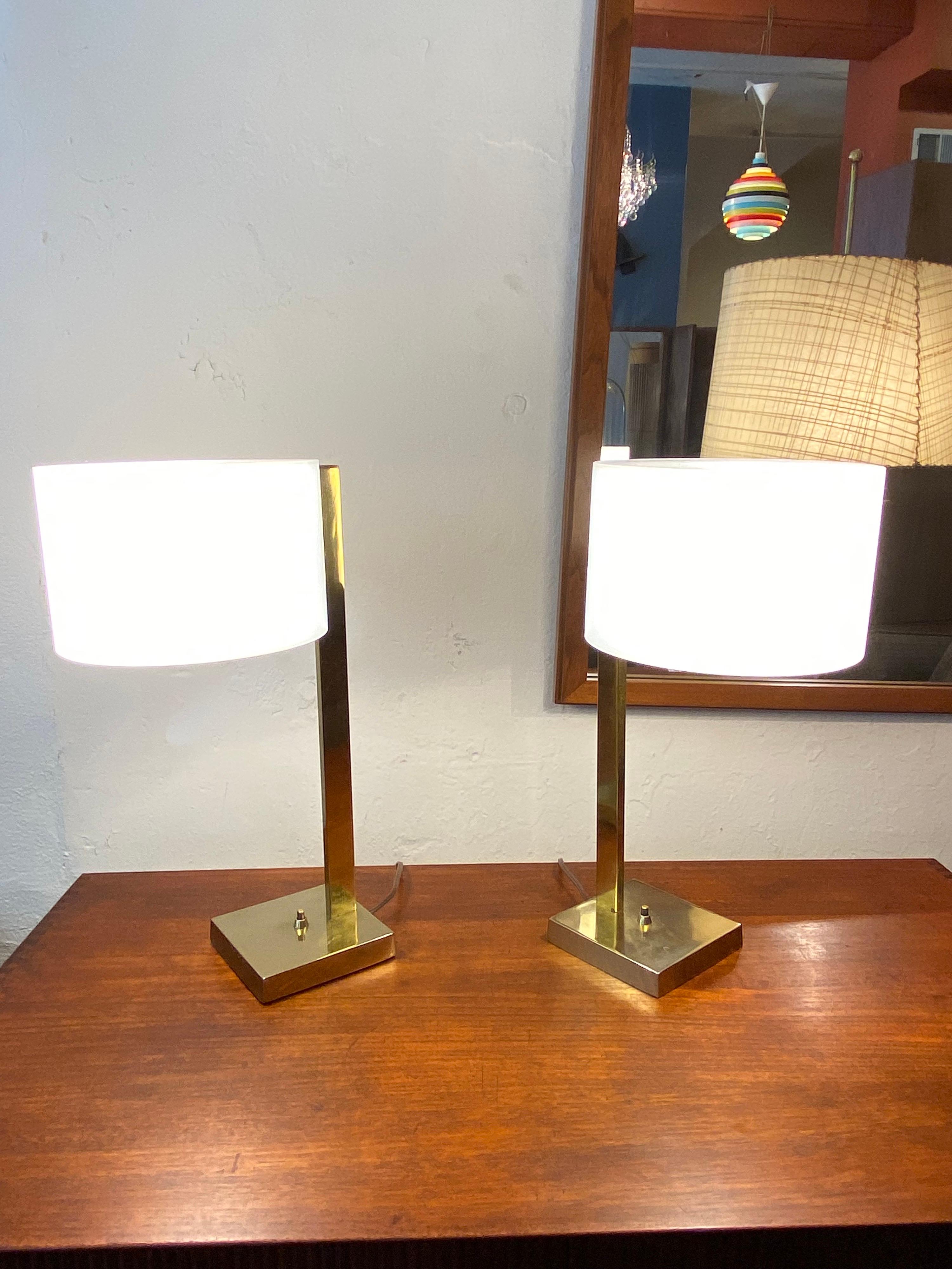 Uno and Osten Kristiansson Pair Luxus Table Lamps with Brass Bases In Good Condition In Philadelphia, PA