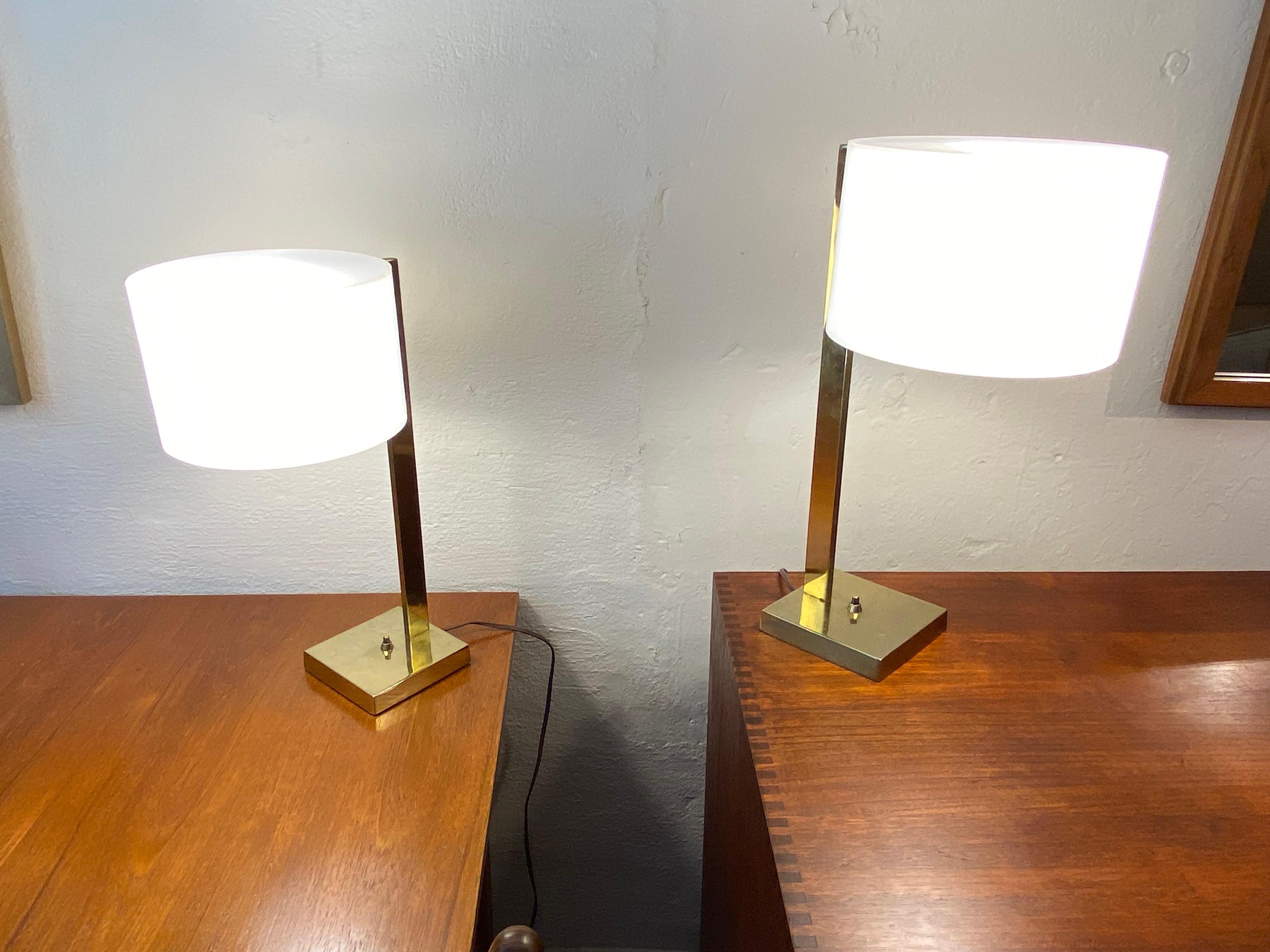 Mid-20th Century Uno and Osten Kristiansson Pair Luxus Table Lamps with Brass Bases