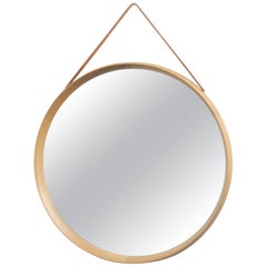 Uno and Osten Kristiansson Round Oak Mirror by Luxus, Sweden, 1960s