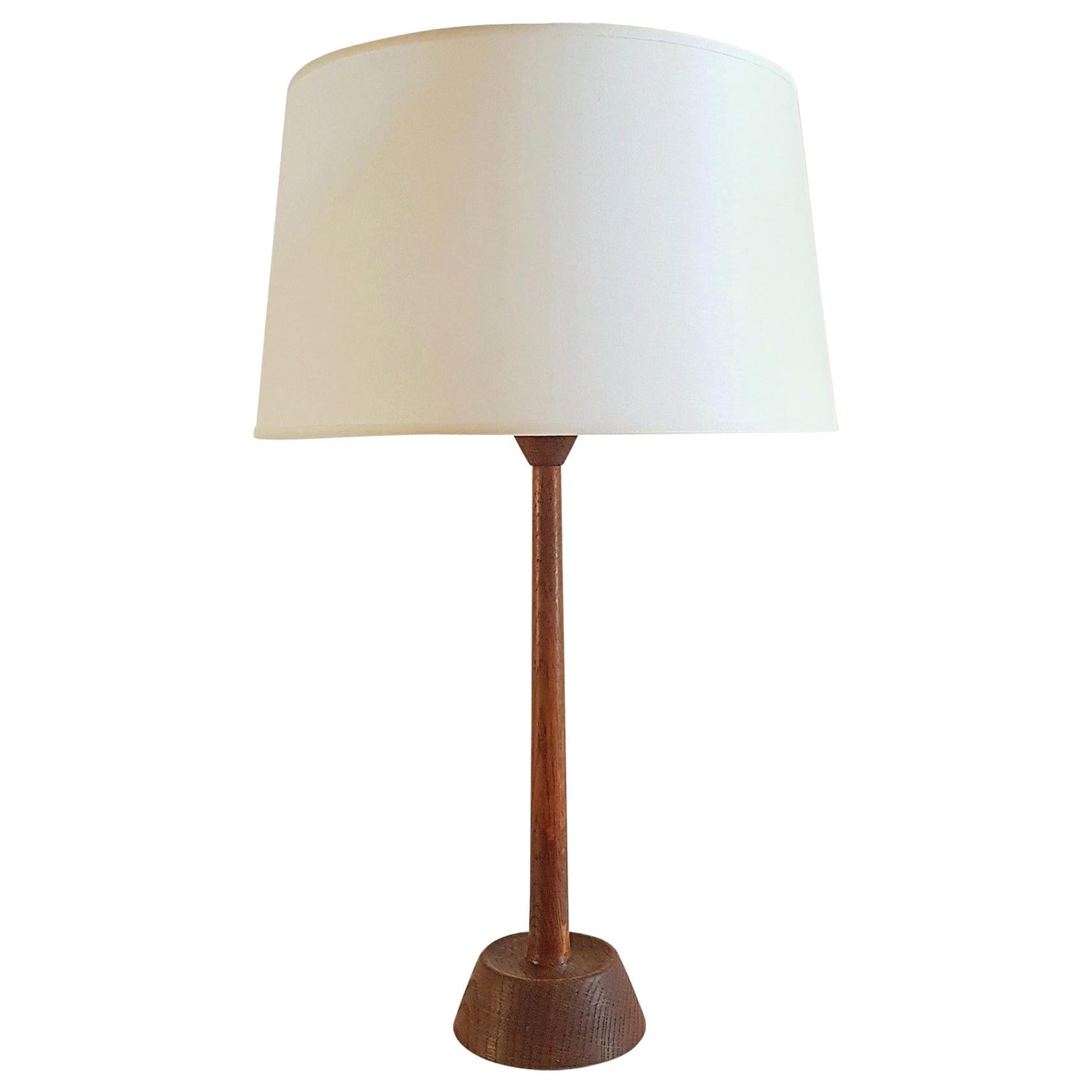 Mid Century Table Lamp in Oak by Luxus Sweden For Sale